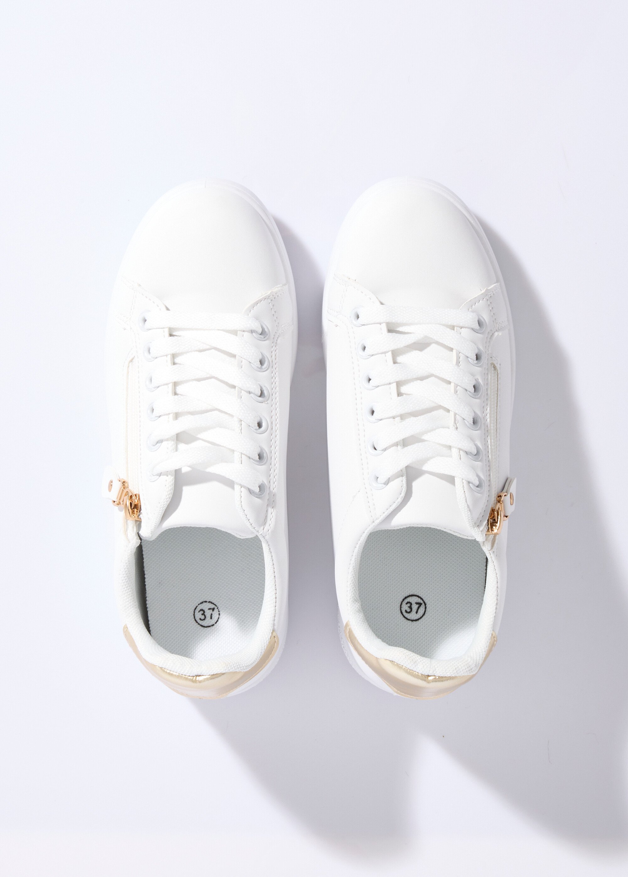 Baskets épurées à lacets, détail talon Femme Blanc LBS-DKB8367 OV1