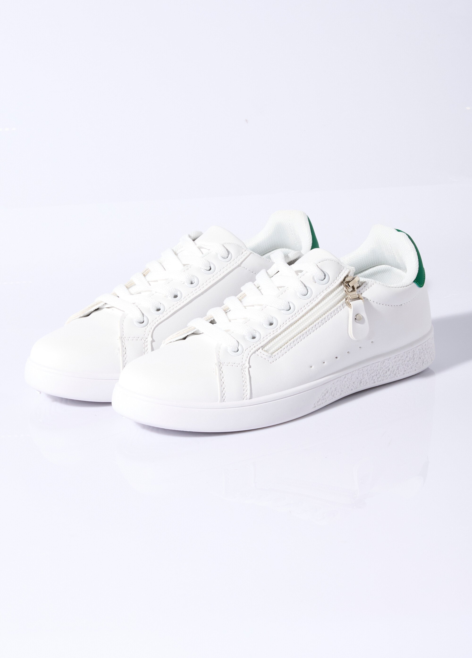 Baskets épurées à lacets, détail talon Femme Vert LBS-DKB8367 DE1