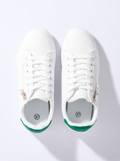 Baskets épurées à lacets, détail talon Femme Vert LBS-DKB8367 OV1