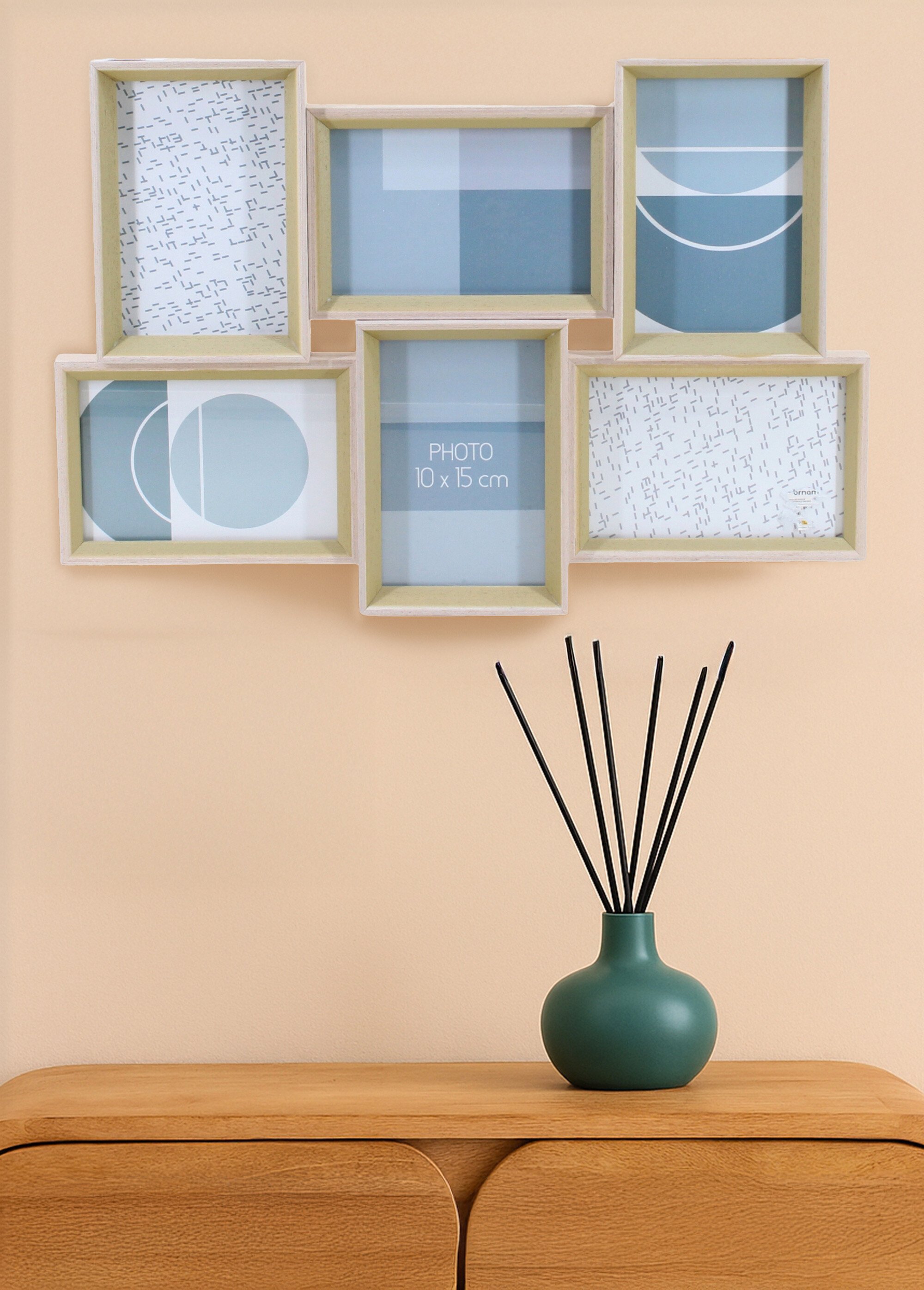 Cadre photo pour 6 vues, en bois clair Beige NOR-14347 SI1