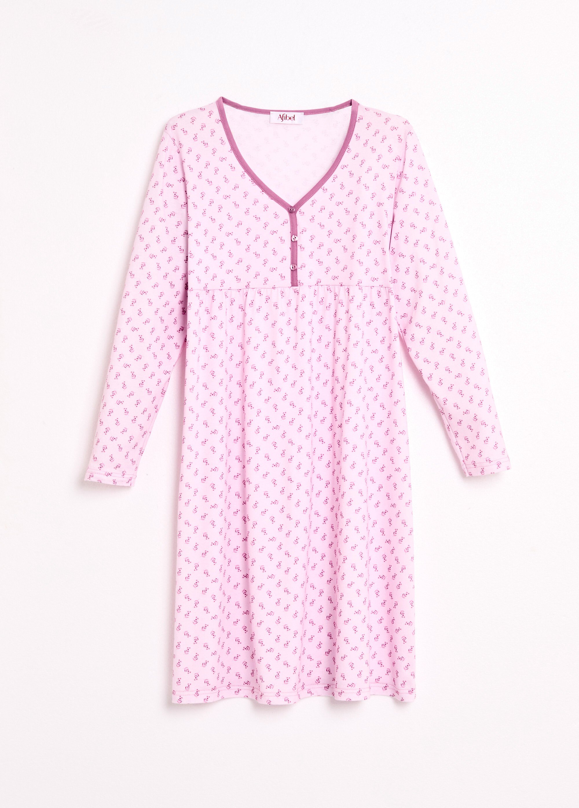 Chemise de nuit longue manches 3/4 coton imprimé Femme Rose SOUPLE AP1