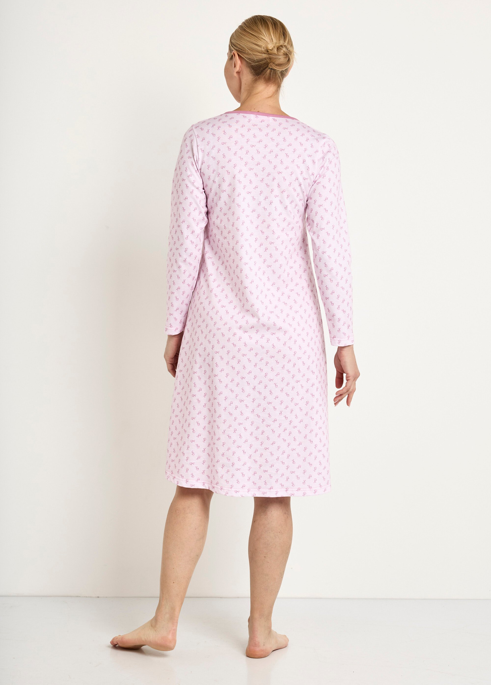 Chemise de nuit longue manches 3/4 coton imprimé Femme Rose SOUPLE DO1