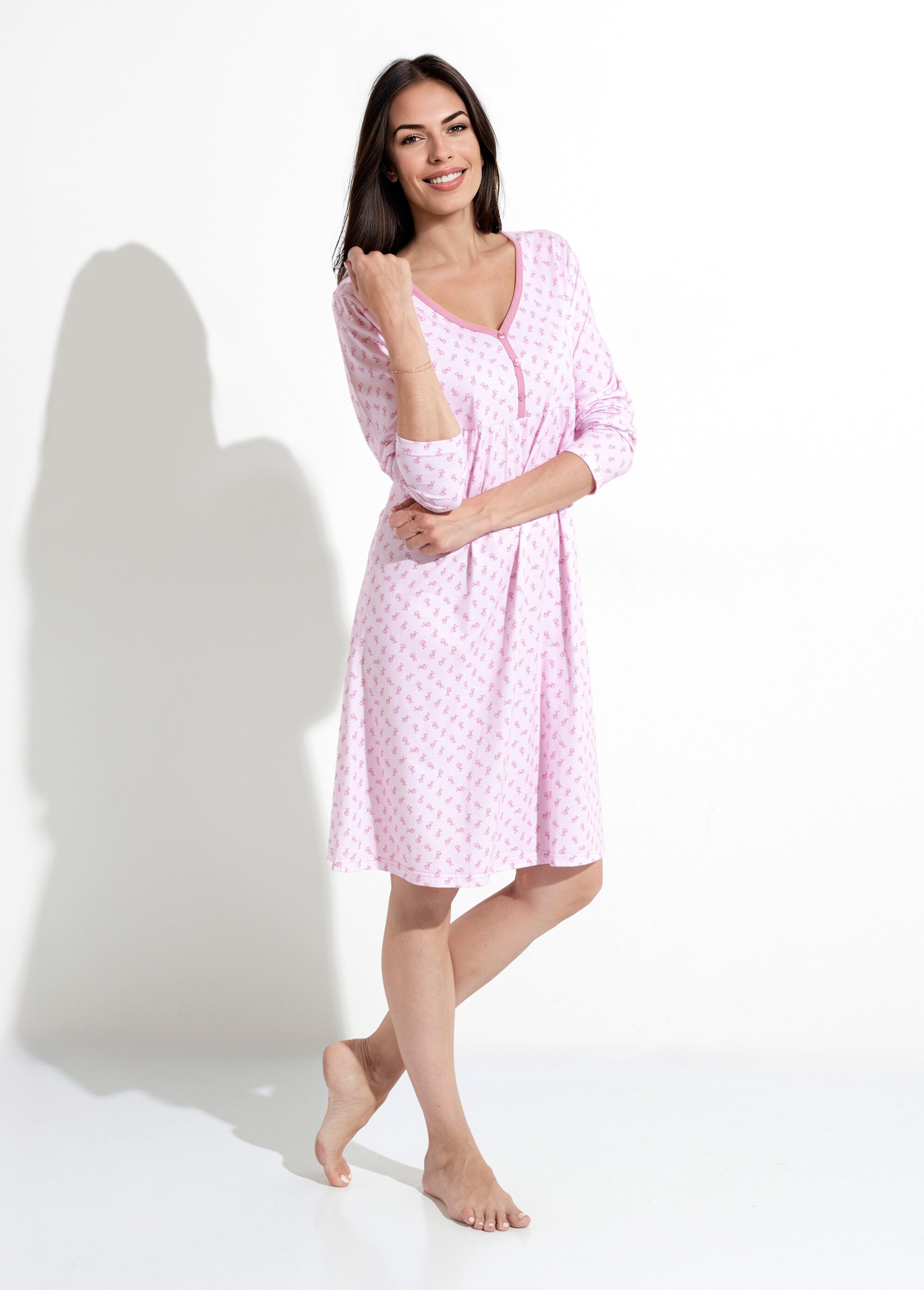Chemise de nuit longue manches 3/4 coton imprimé Femme Rose SOUPLE MV1