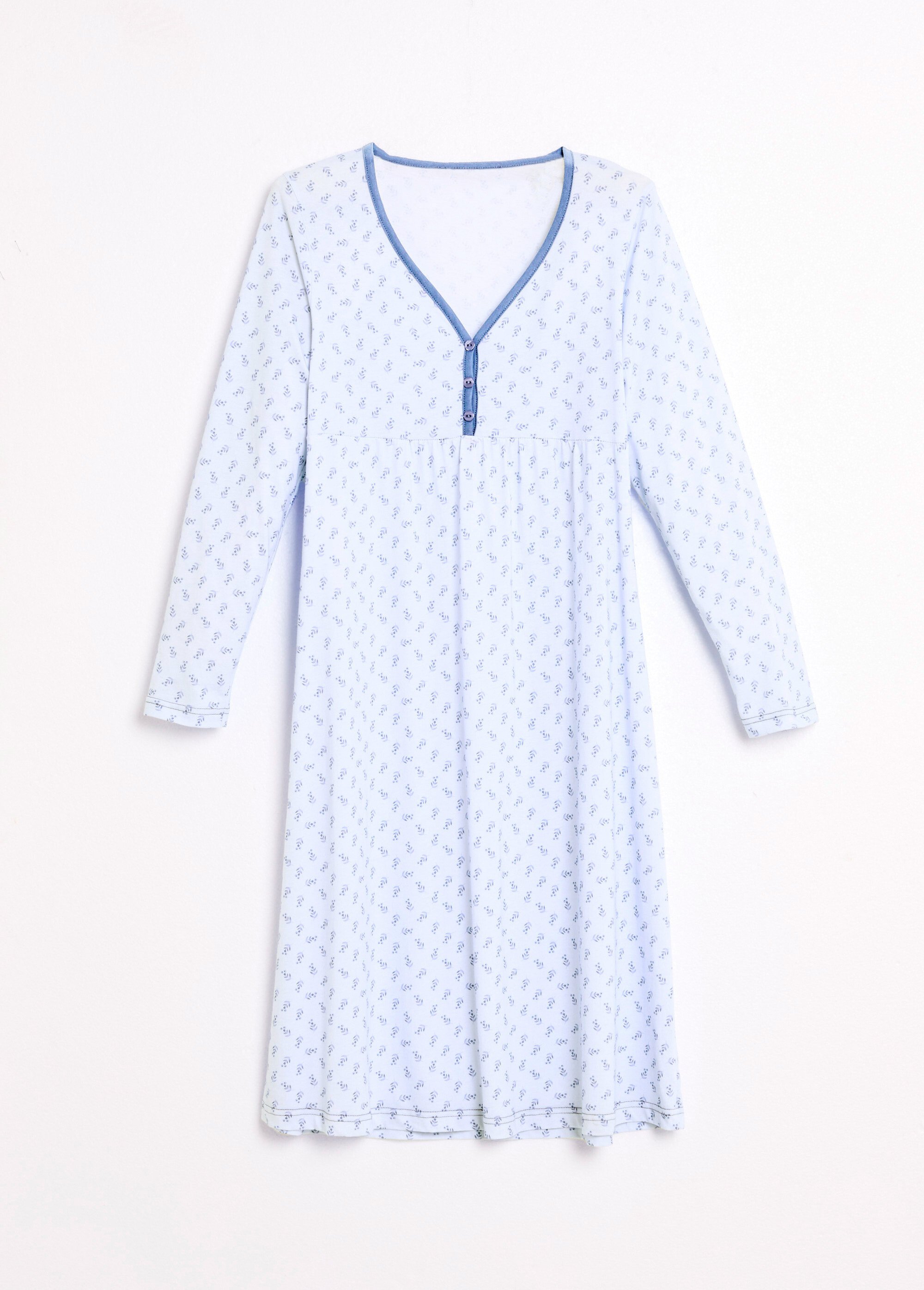 Chemise de nuit longue manches 3/4 coton imprimé Femme Bleu SOUPLE AP1