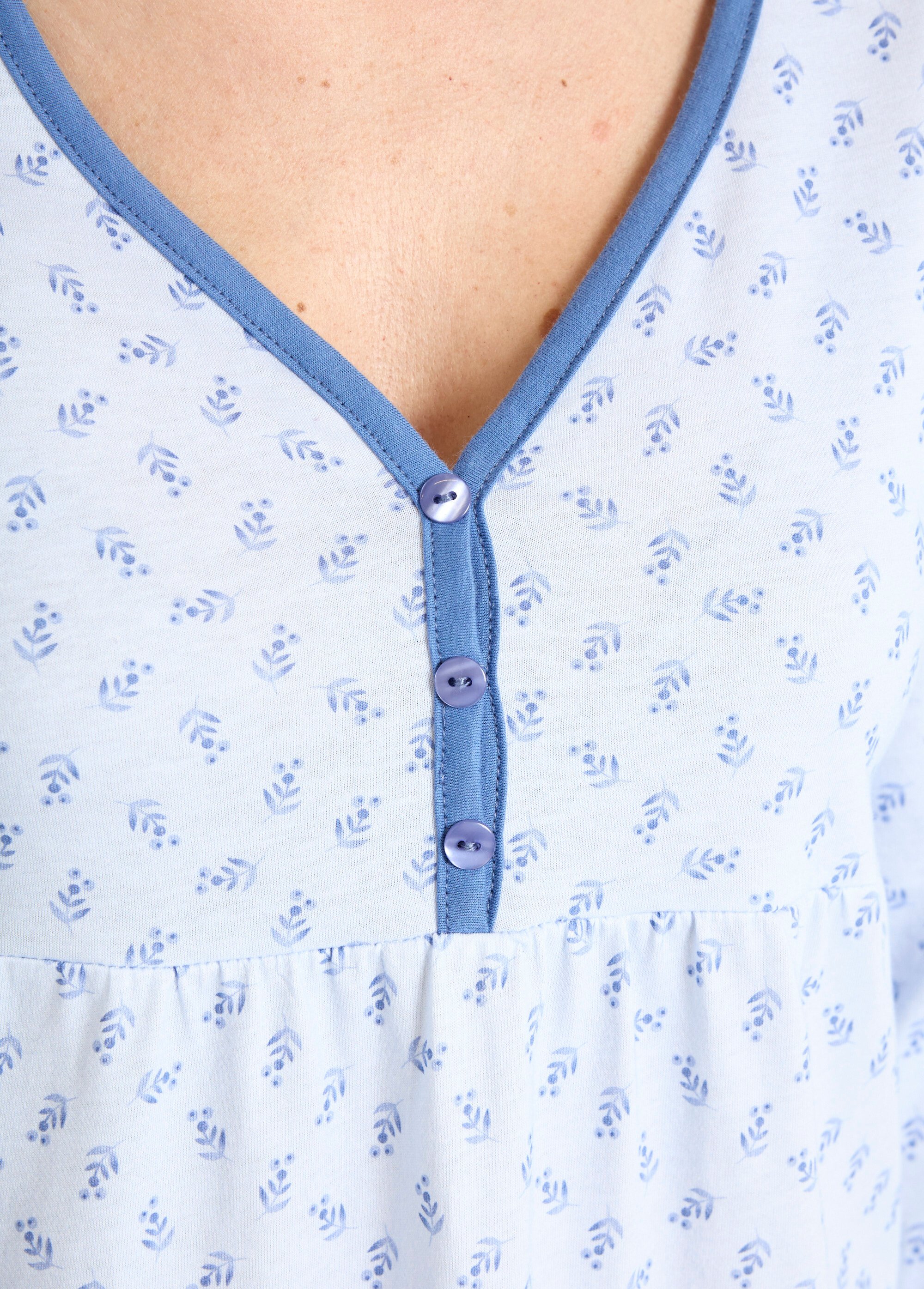 Chemise de nuit longue manches 3/4 coton imprimé Femme Bleu SOUPLE DE2