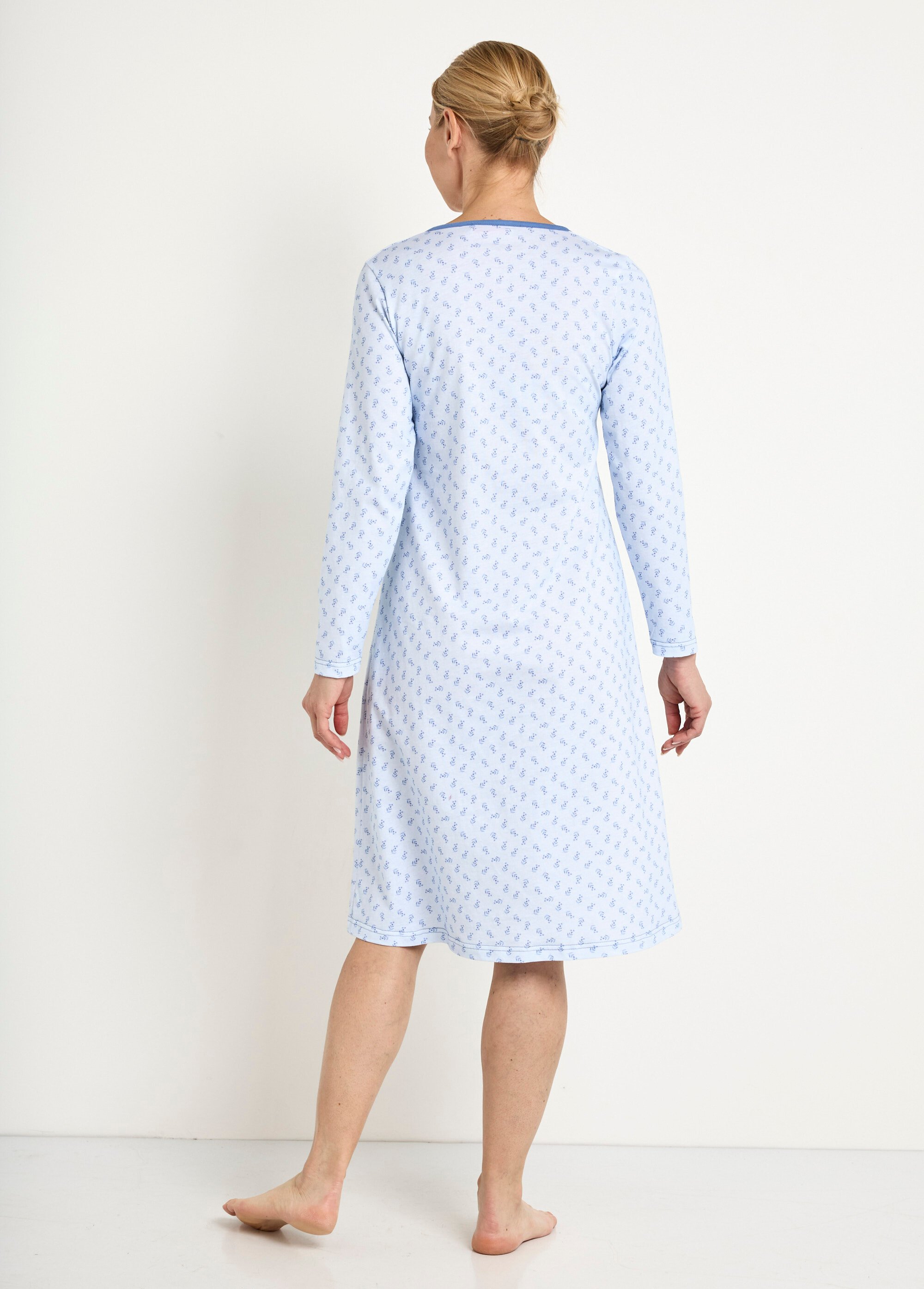 Chemise de nuit longue manches 3/4 coton imprimé Femme Bleu SOUPLE DO1
