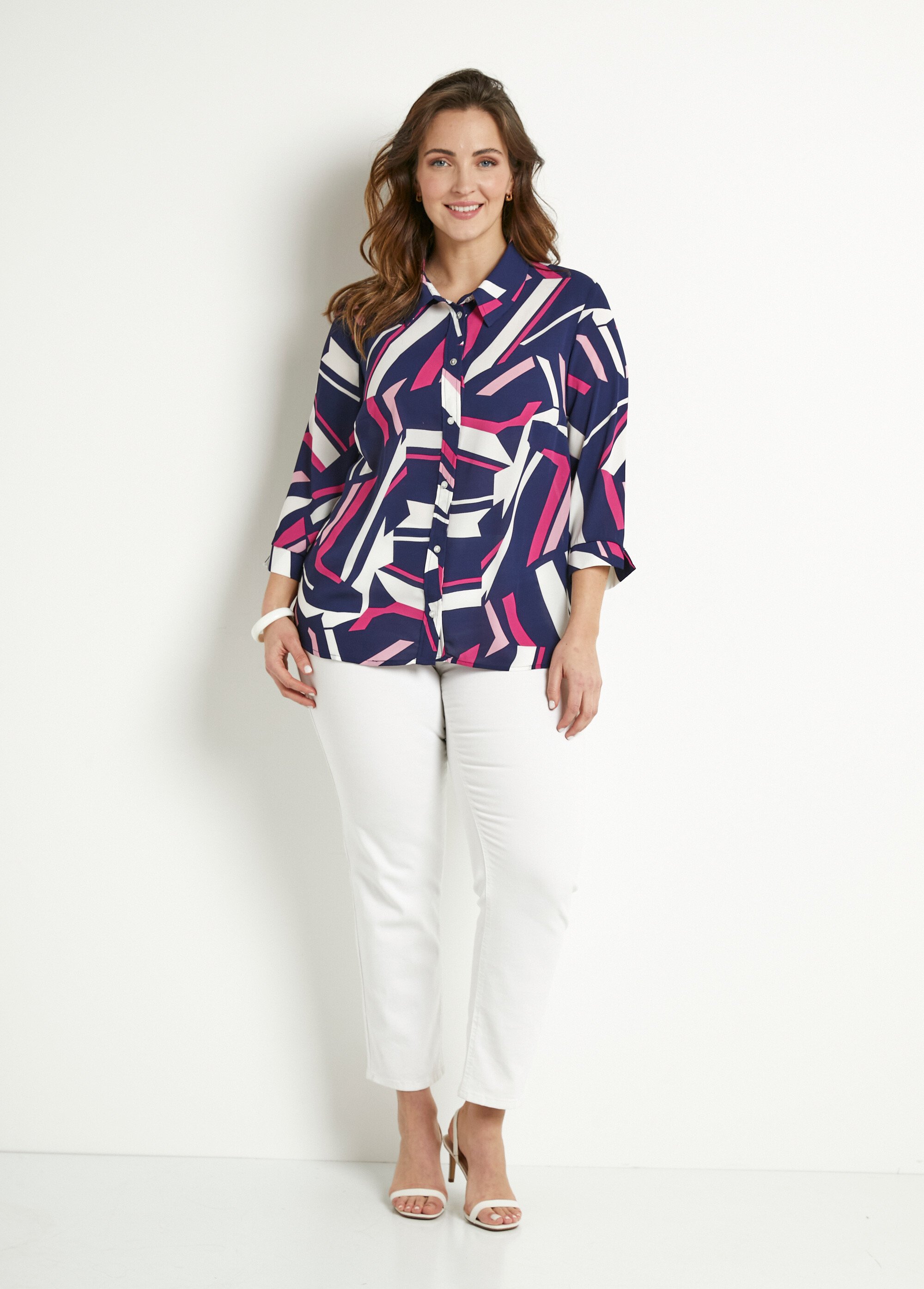 Chemisier droit graphique manches 3/4 Femme Grande Taille Bleu COLZA SF1
