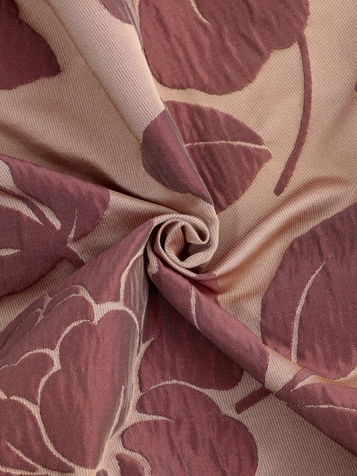 Coupon tissu ameublement, motif camélias MARRON COT148571 FA1