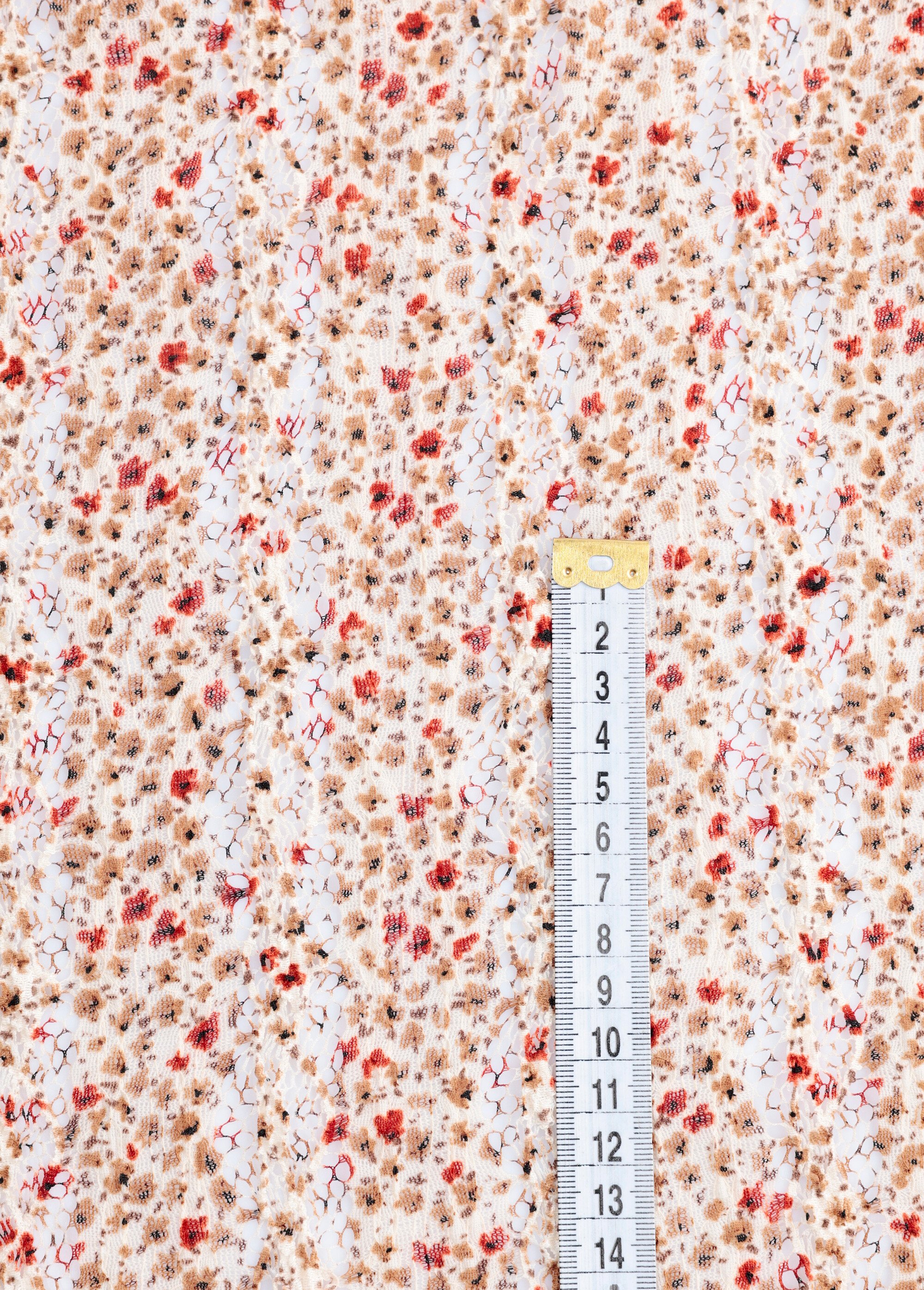 Coupon tissu dentelle fleurettes 2M MARRON COT141567-1 DE1