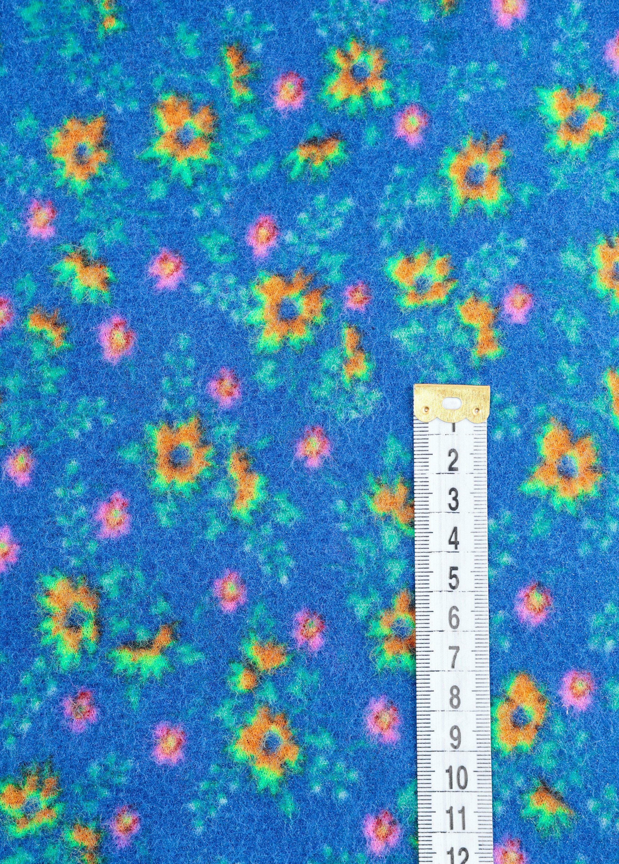 Coupon tissu habillement, fleurs vives BLEU COT49749 DE1