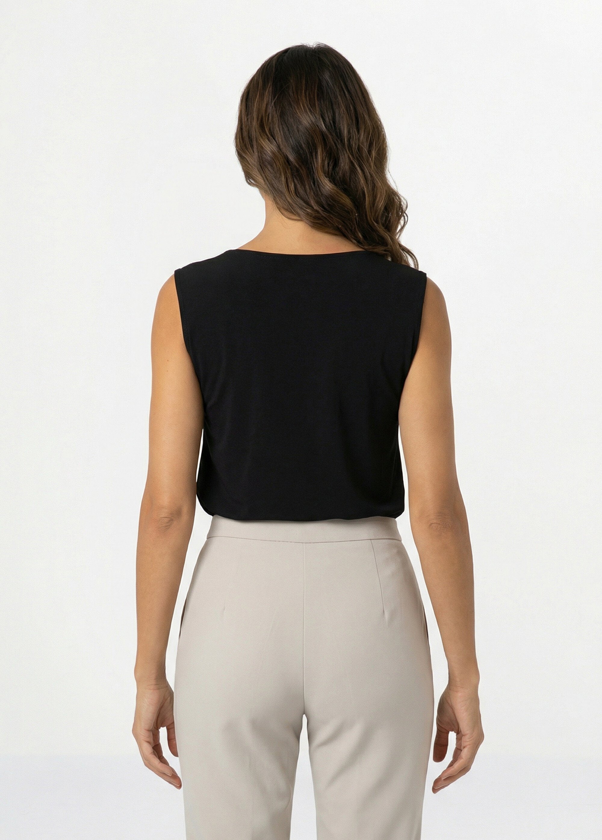 Débardeur avec anneau maille crêpe unie Femme Noir CLEVORA DO1