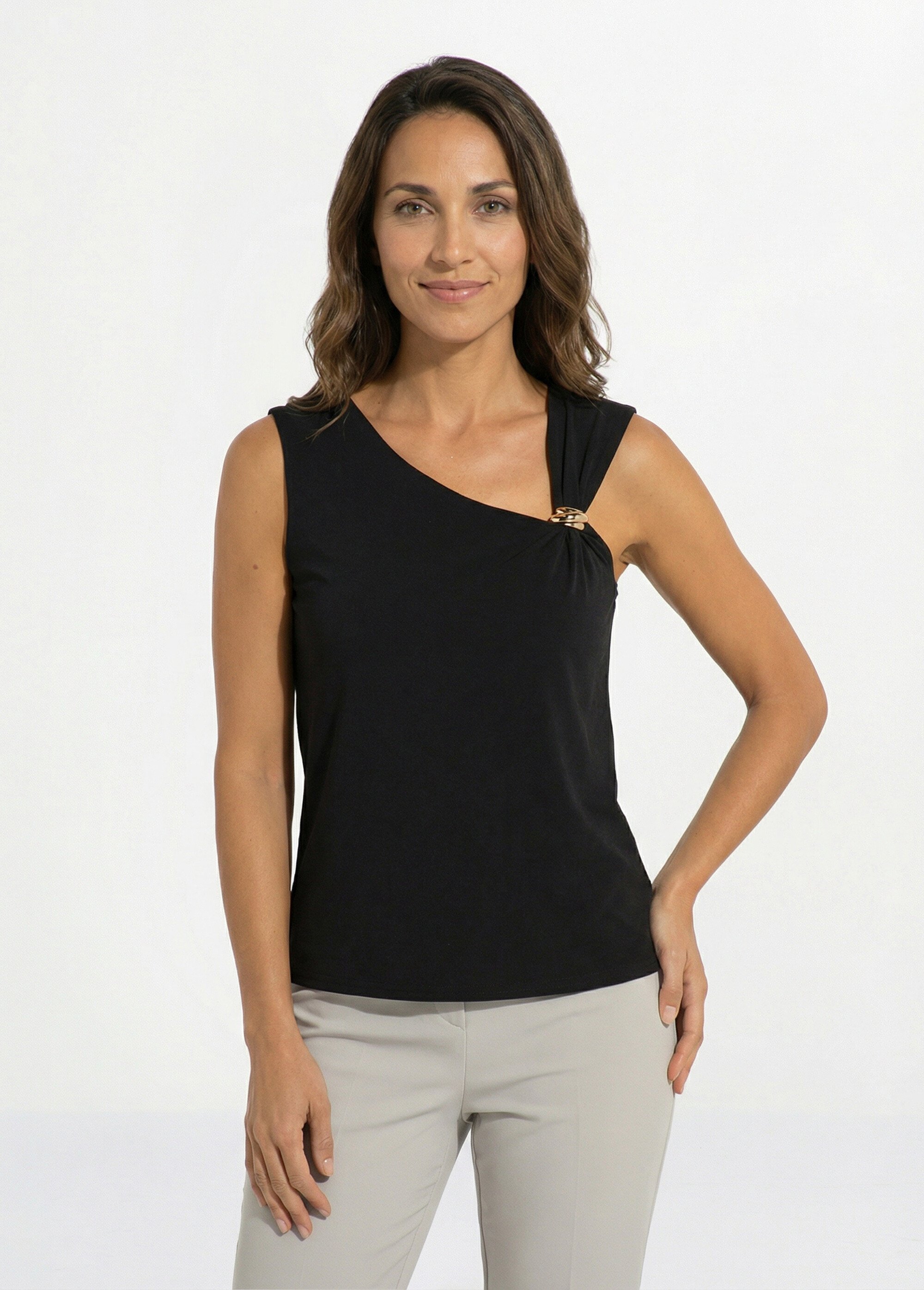 Débardeur avec anneau maille crêpe unie Femme Noir CLEVORA FA1