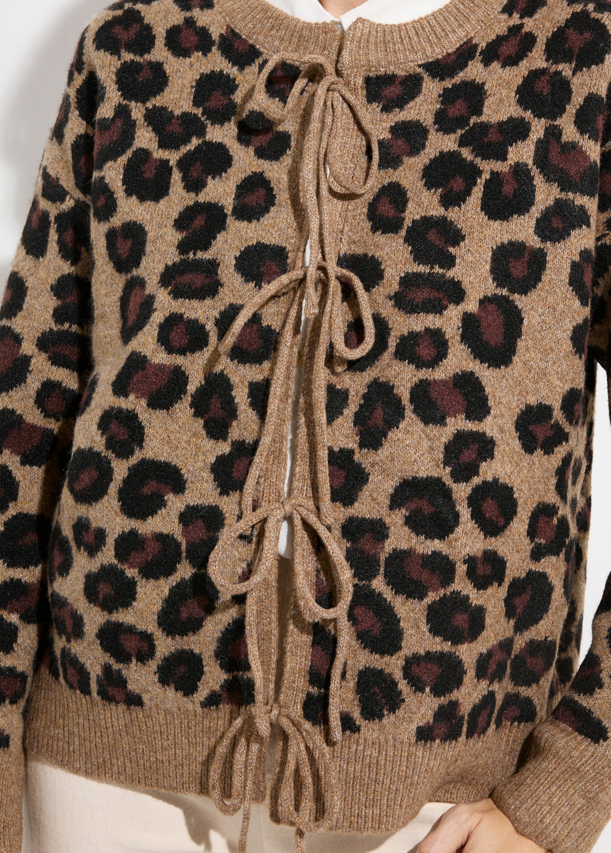 Gilet chaud léopard avec liens à nouer Femme Beige KA-PK812 DE1