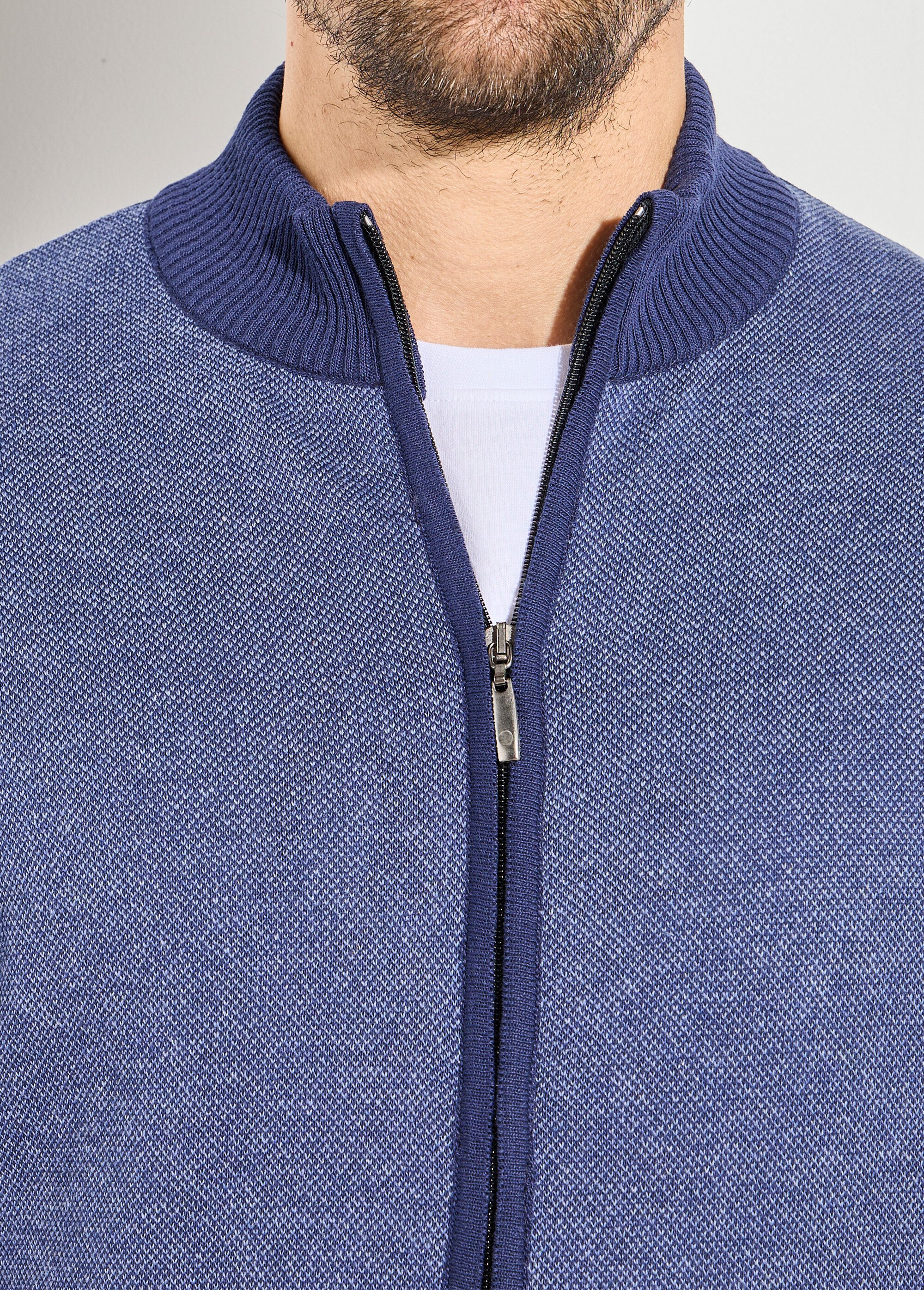 Gilet zippé maille caviar coton col montant