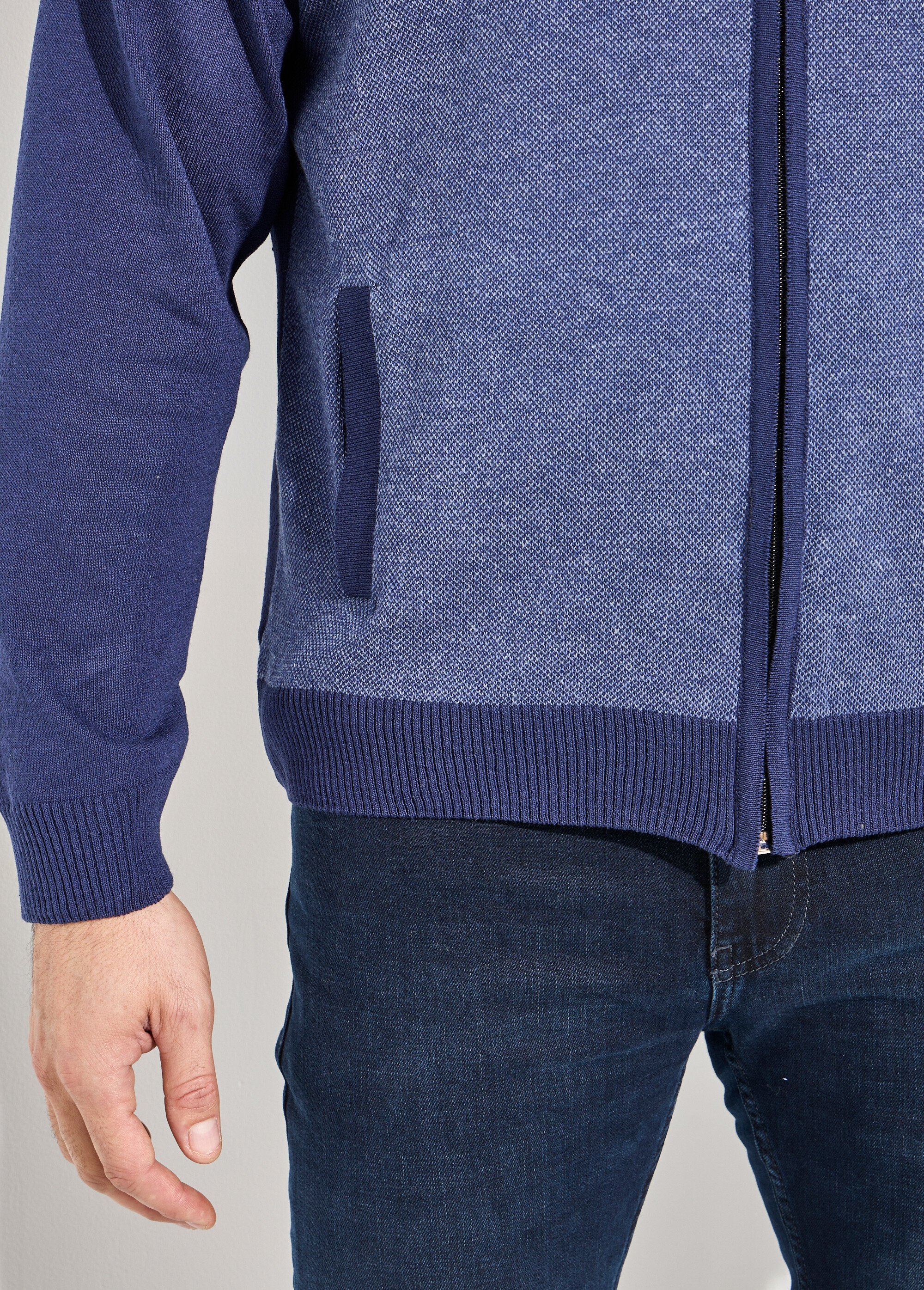 Gilet zippé maille caviar coton col montant Homme Bleu FEODAL DE2