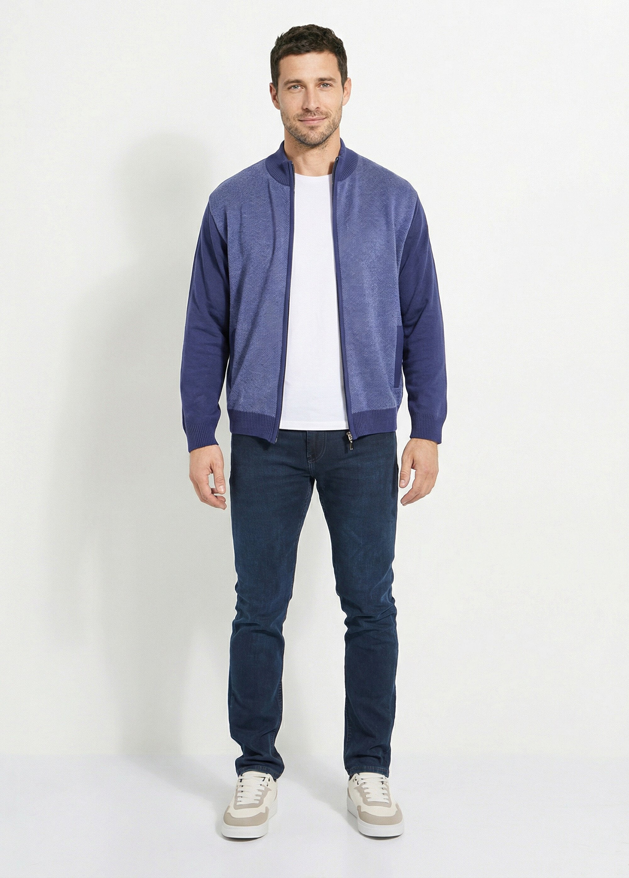 Gilet zippé maille caviar coton col montant Homme Bleu FEODAL SF1