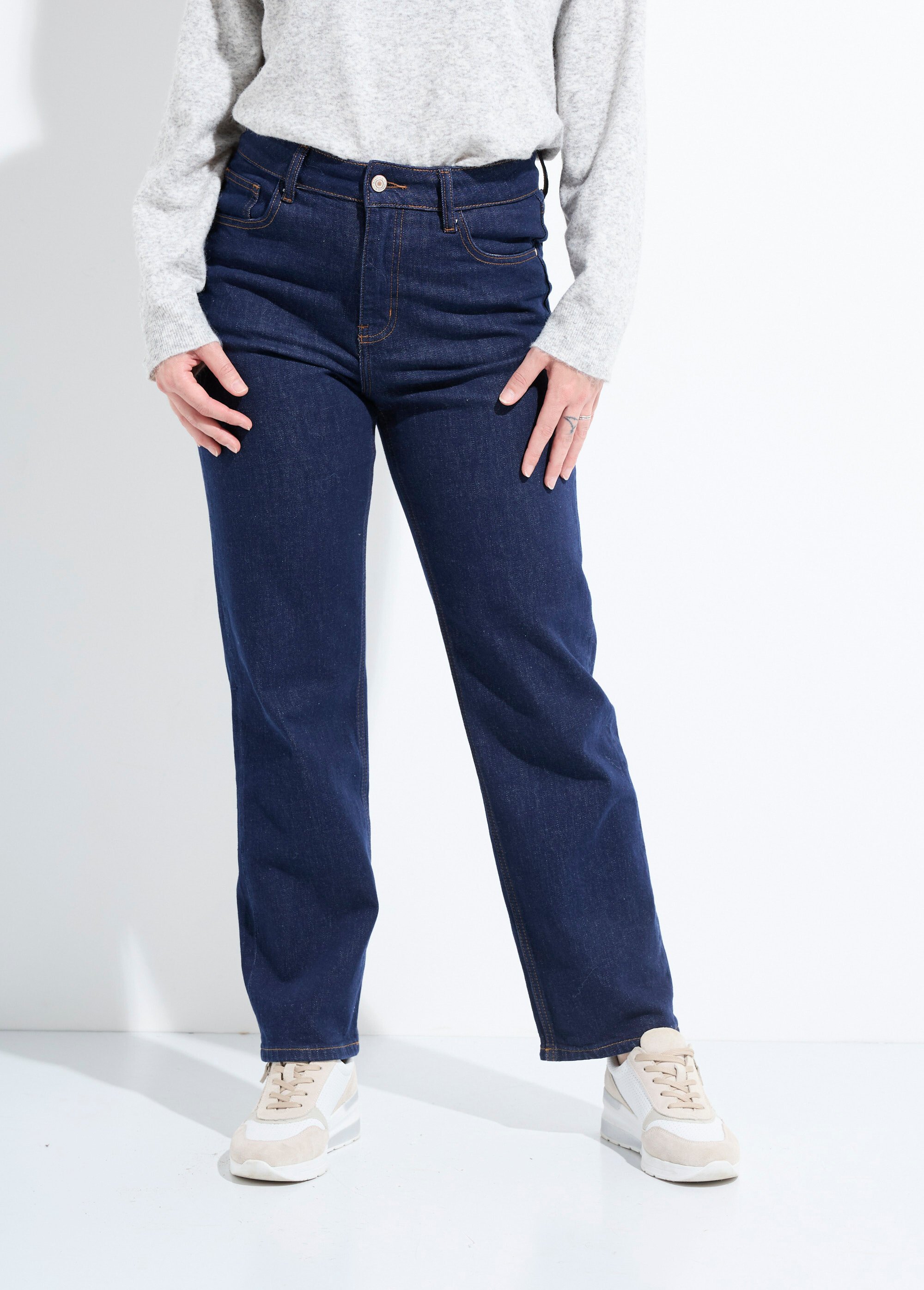 Jean droit 5 poches, spécial PETITE Femme Bleu OR-SOLANGJD409 FA1