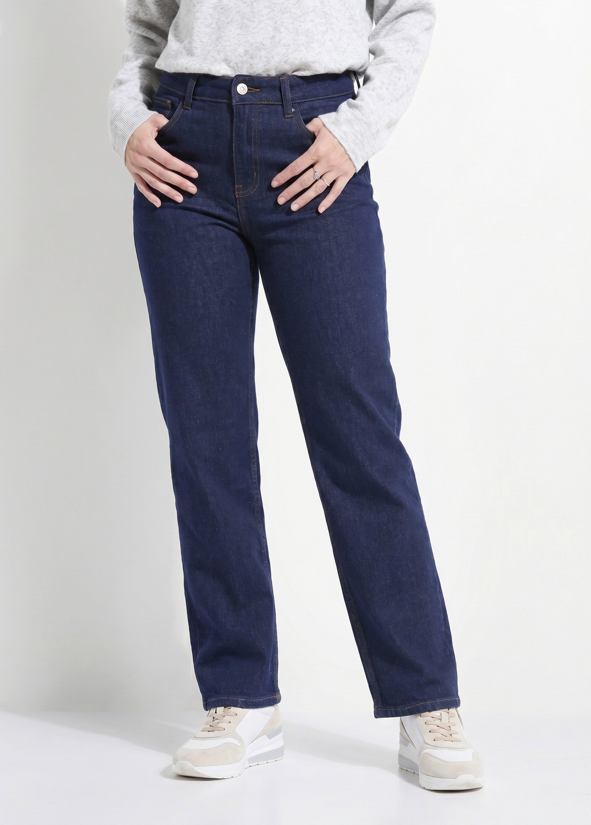 Jean droit 5 poches, spécial PETITE Femme Bleu OR-SOLANGJD409 FA1