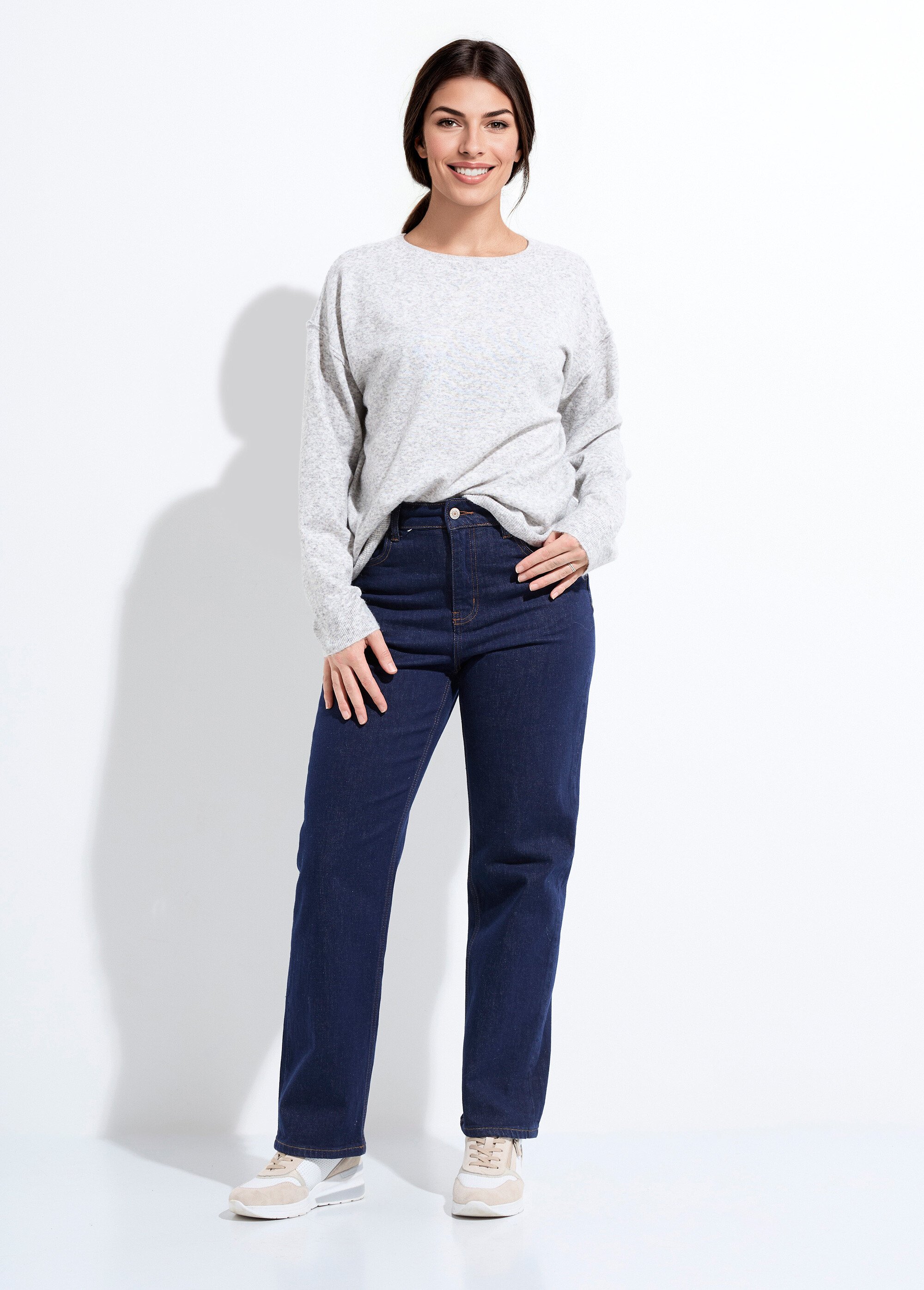 Jean droit 5 poches, spécial PETITE Femme Bleu OR-SOLANGJD409 SF1