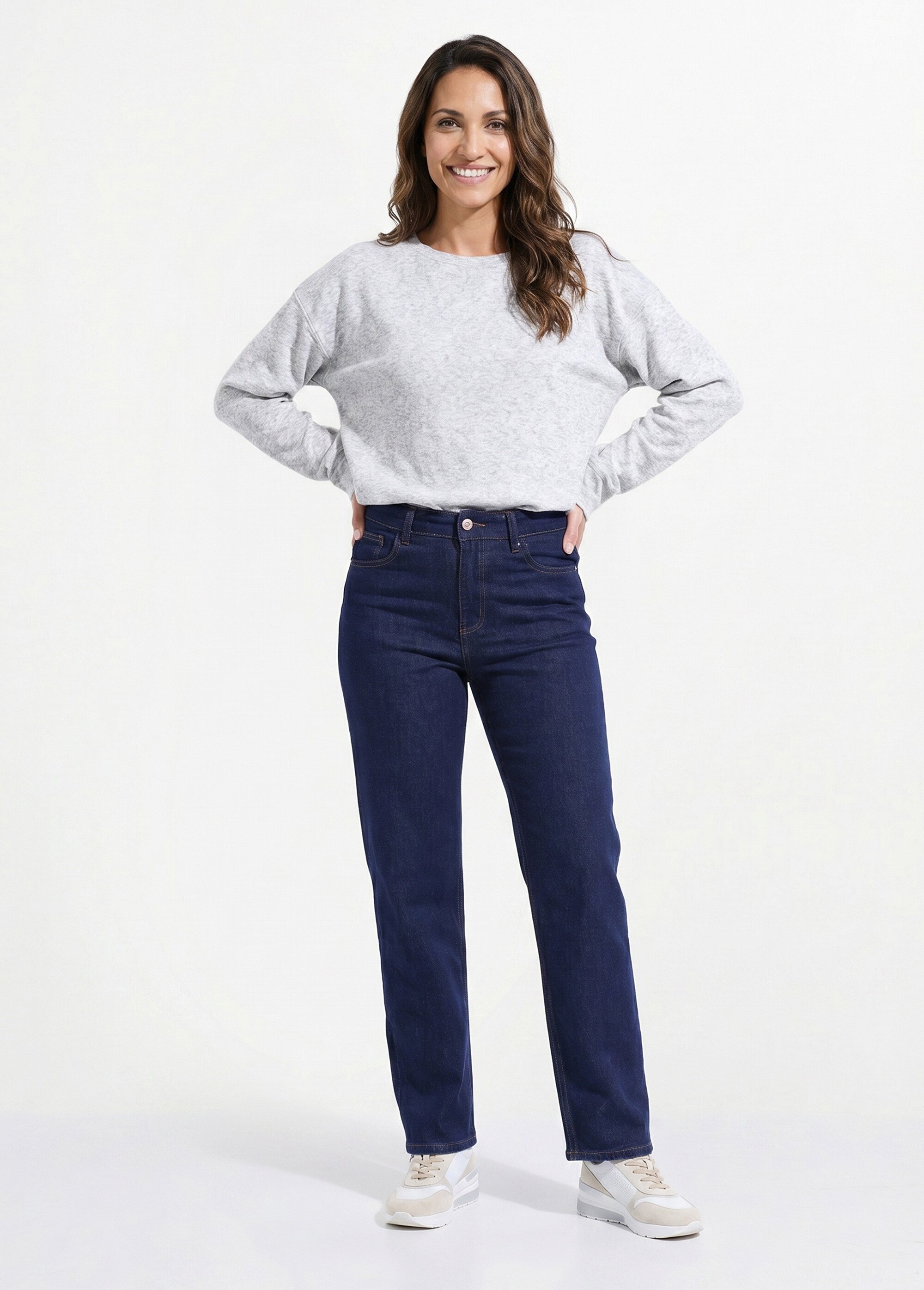 Jean droit 5 poches, spécial PETITE Femme Bleu OR-SOLANGJD409 SI1