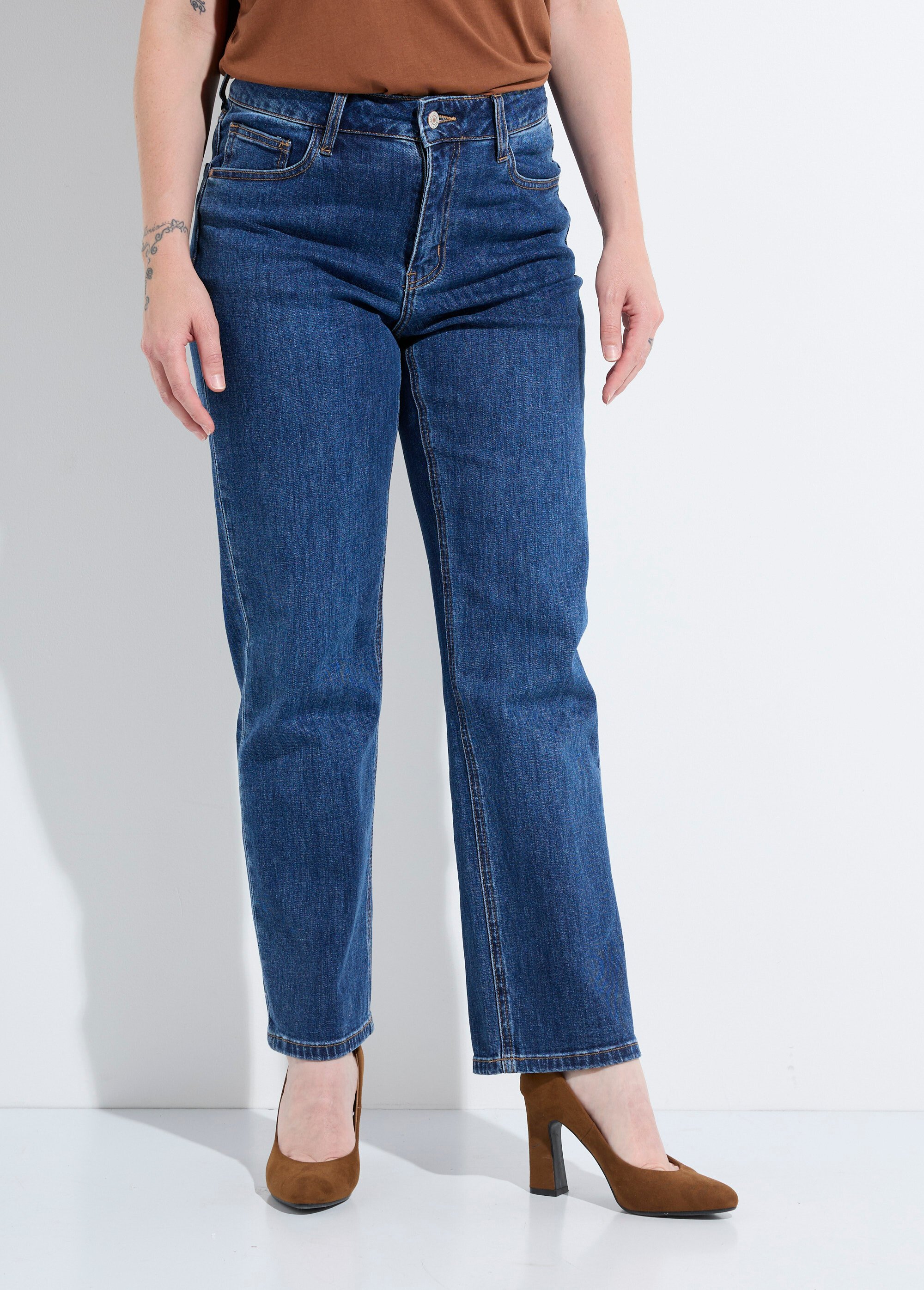 Jean droit 5 poches, spécial PETITE Femme Bleu OR-SOLANGJD409 FA1