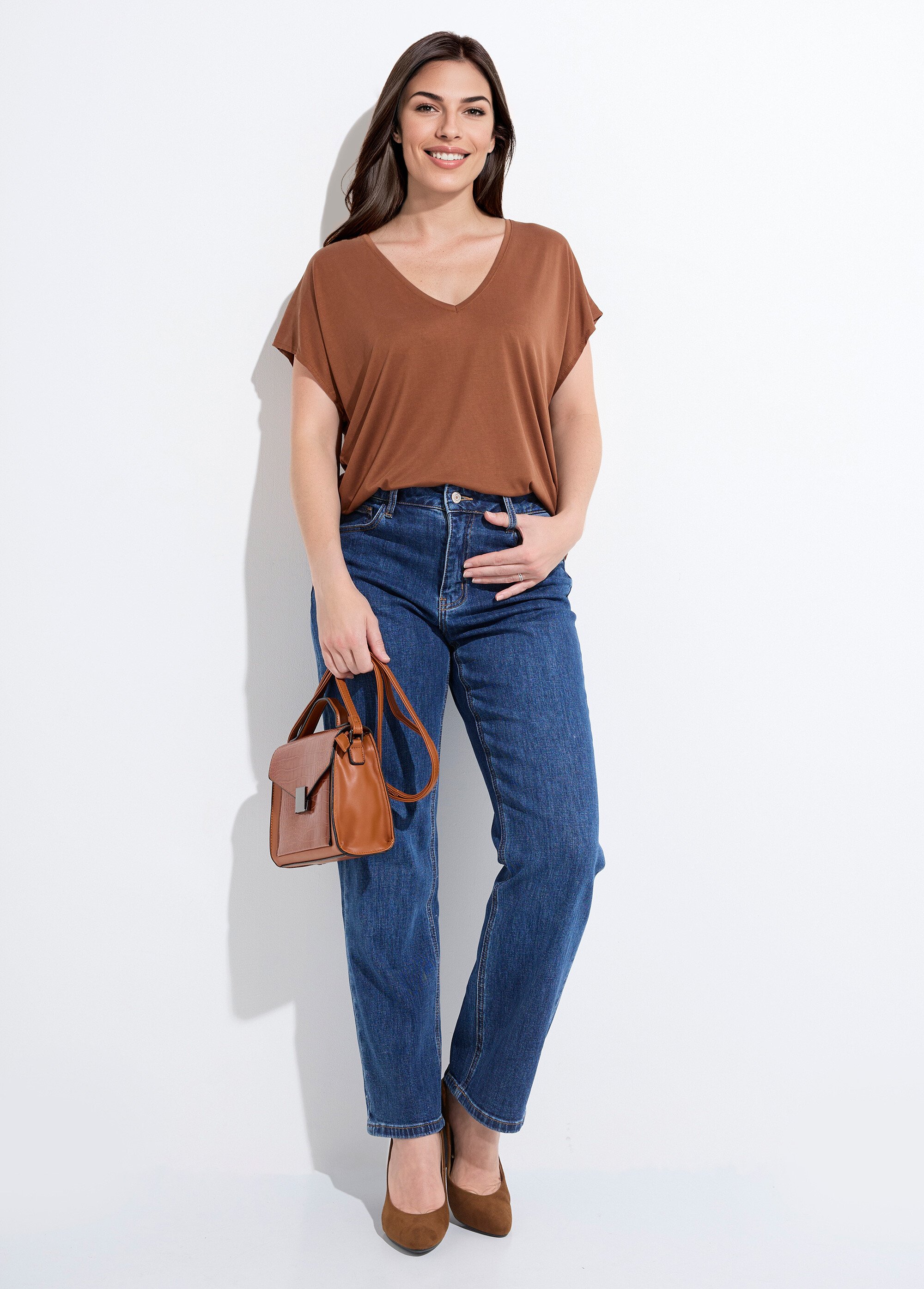 Jean droit 5 poches, spécial PETITE Femme Bleu OR-SOLANGJD409 MV1