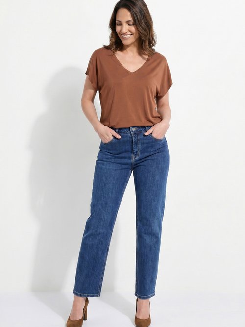 Jean droit 5 poches, spécial PETITE Femme Bleu OR-SOLANGJD409 MV1
