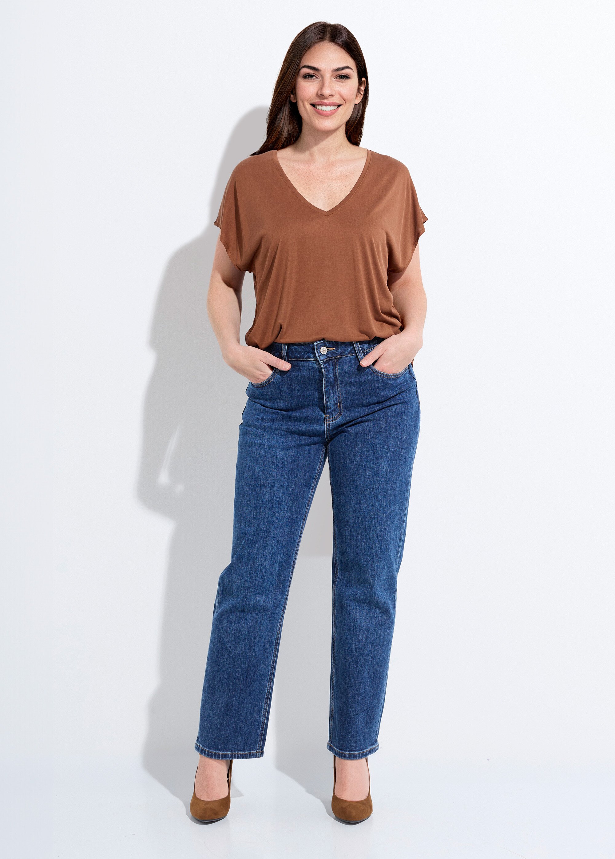 Jean droit 5 poches, spécial PETITE Femme Bleu OR-SOLANGJD409 SF1