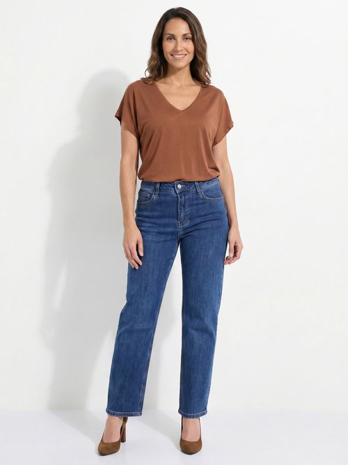 Jean droit 5 poches, spécial PETITE Femme Bleu OR-SOLANGJD409 SI1