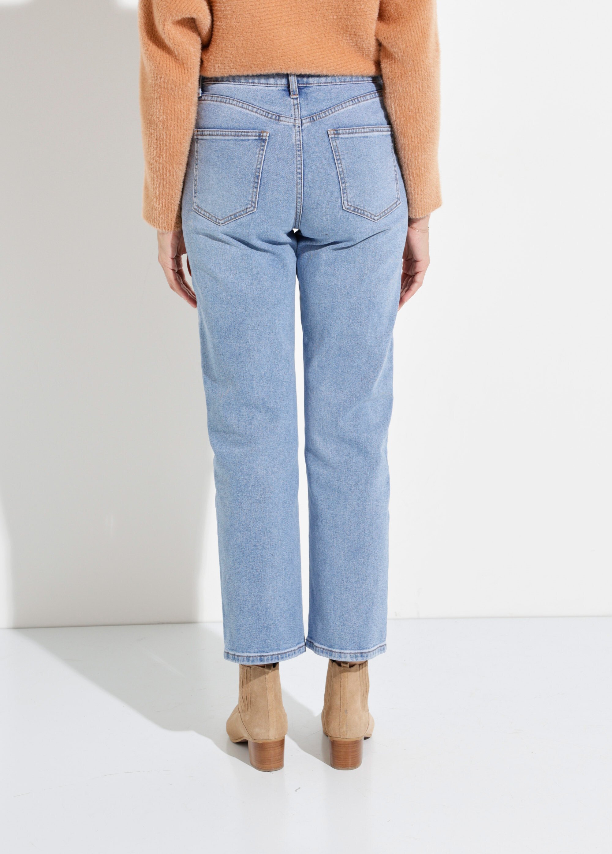 Jean droit 5 poches, spécial PETITE Femme Bleu OR-SOLANGJD409 DO1