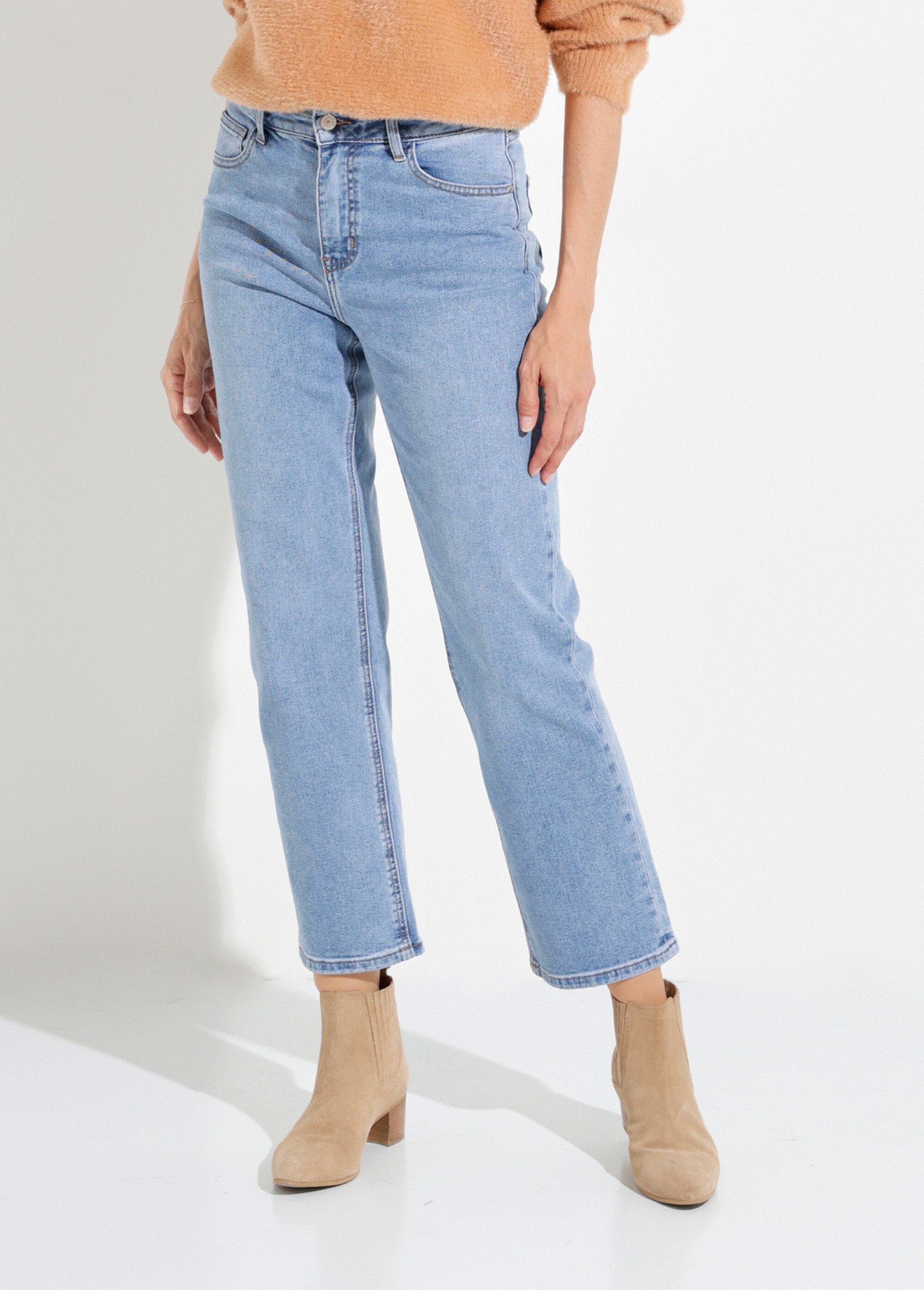 Jean droit 5 poches, spécial PETITE Femme Bleu OR-SOLANGJD409 FA1