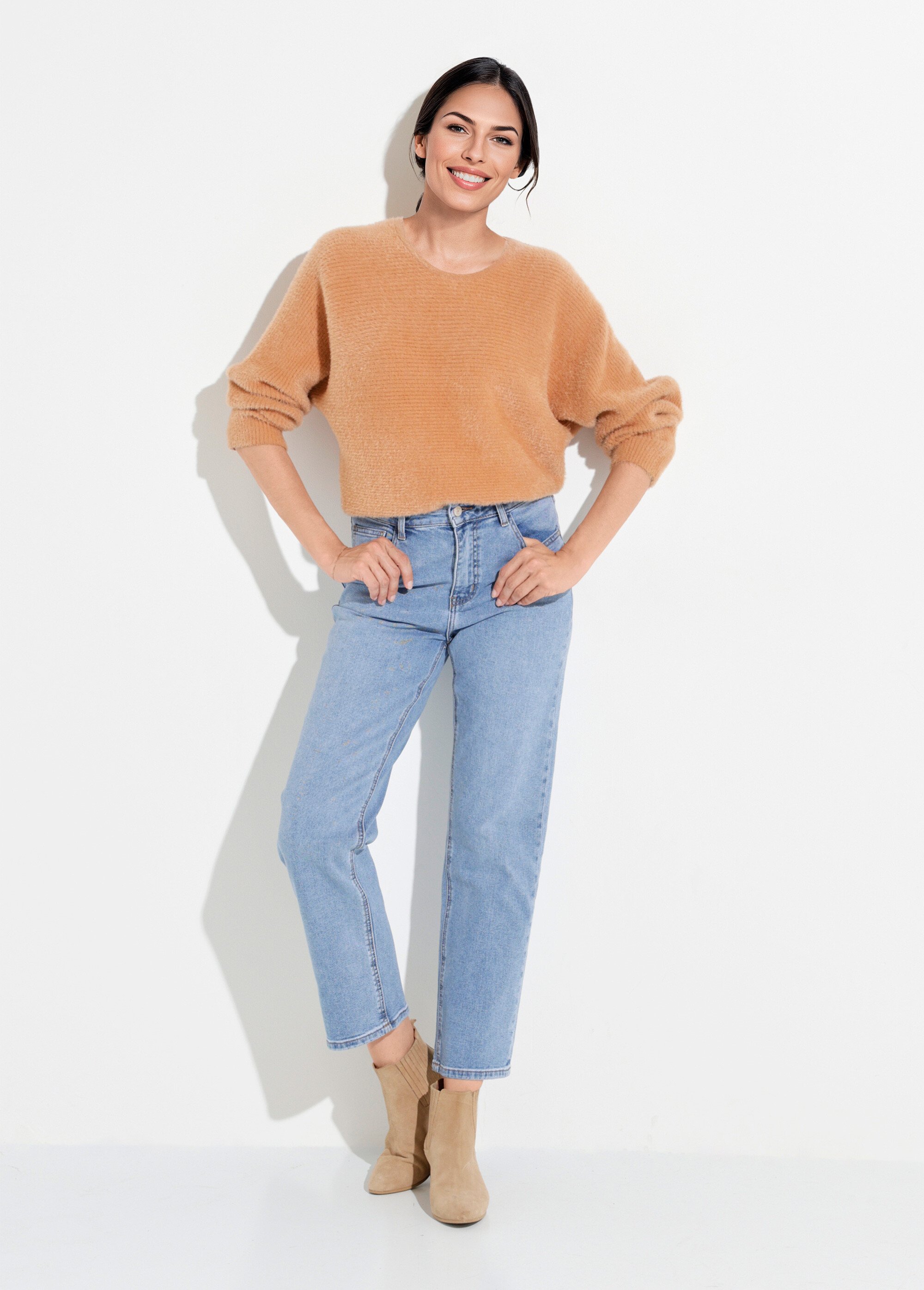Jean droit 5 poches, spécial PETITE Femme Bleu OR-SOLANGJD409 MV1