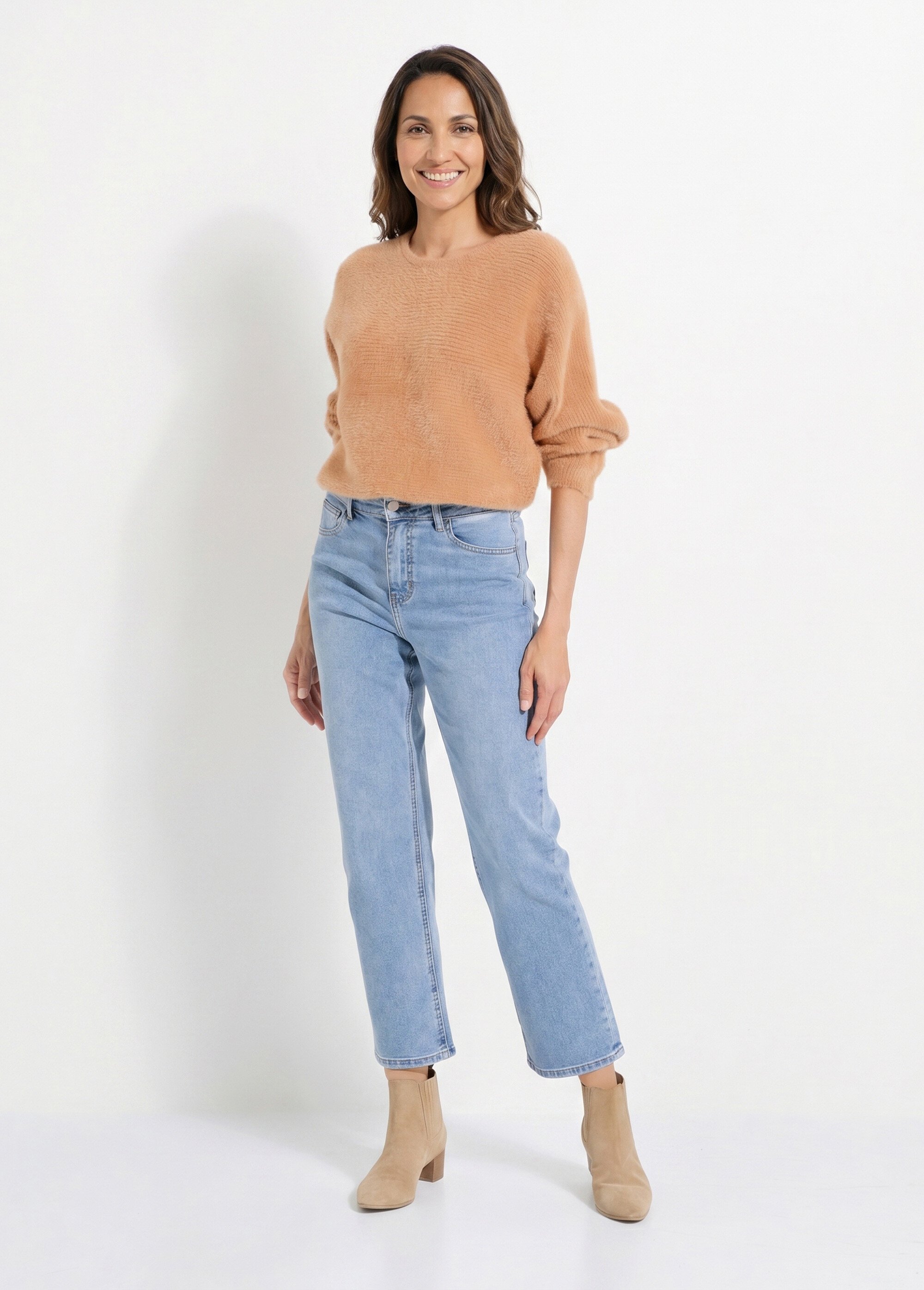 Jean droit 5 poches, spécial PETITE Femme Bleu OR-SOLANGJD409 SI1