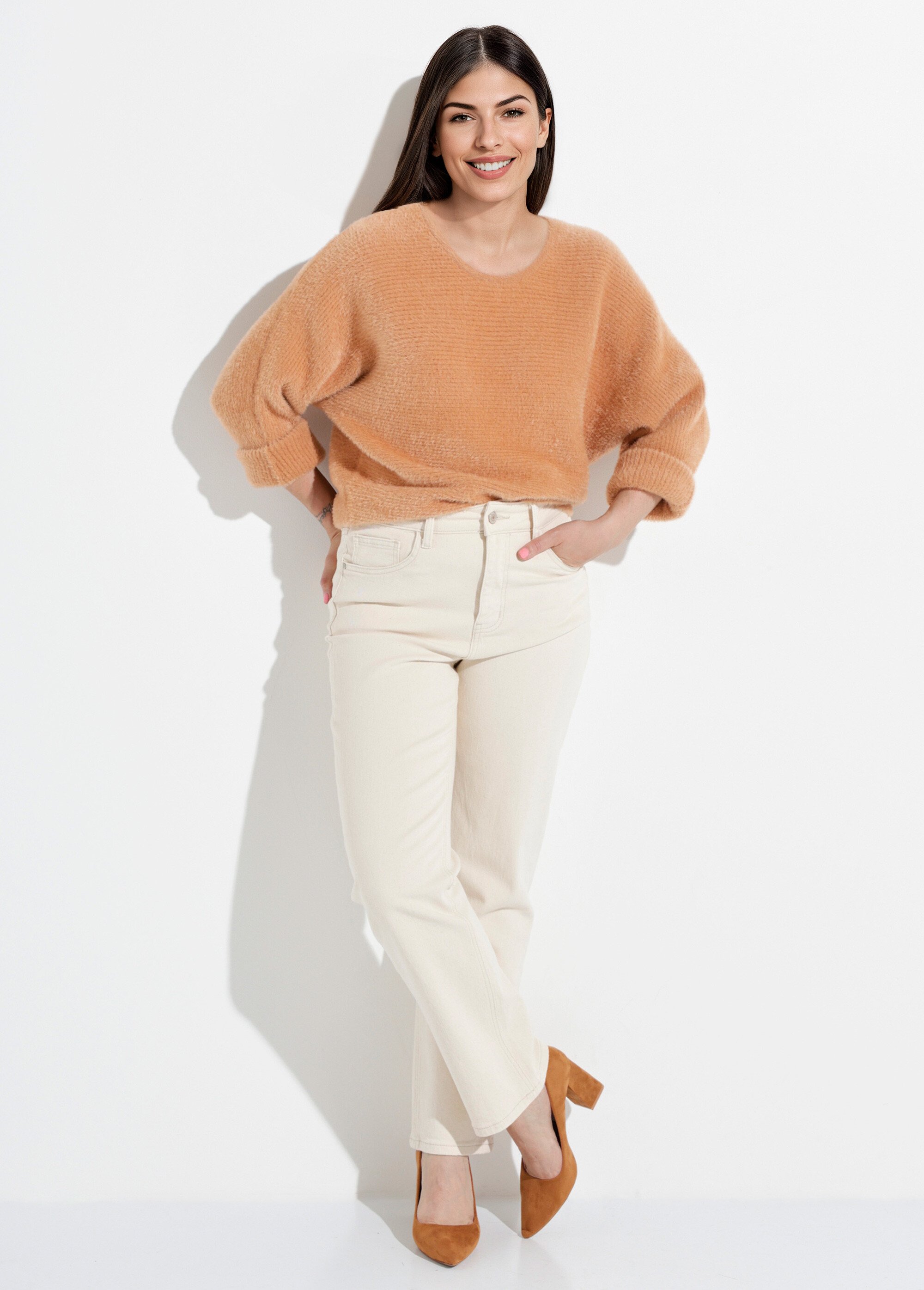 Jean droit 5 poches, spécial PETITE Femme Beige OR-SOLANGJD409 MV1
