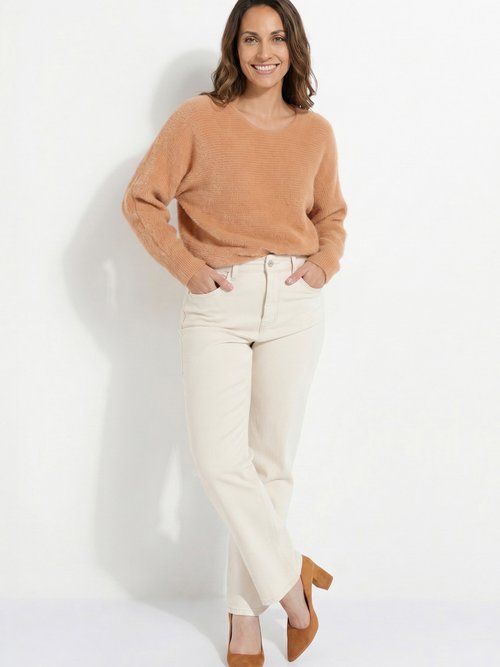 Jean droit 5 poches, spécial PETITE Femme Beige OR-SOLANGJD409 MV1