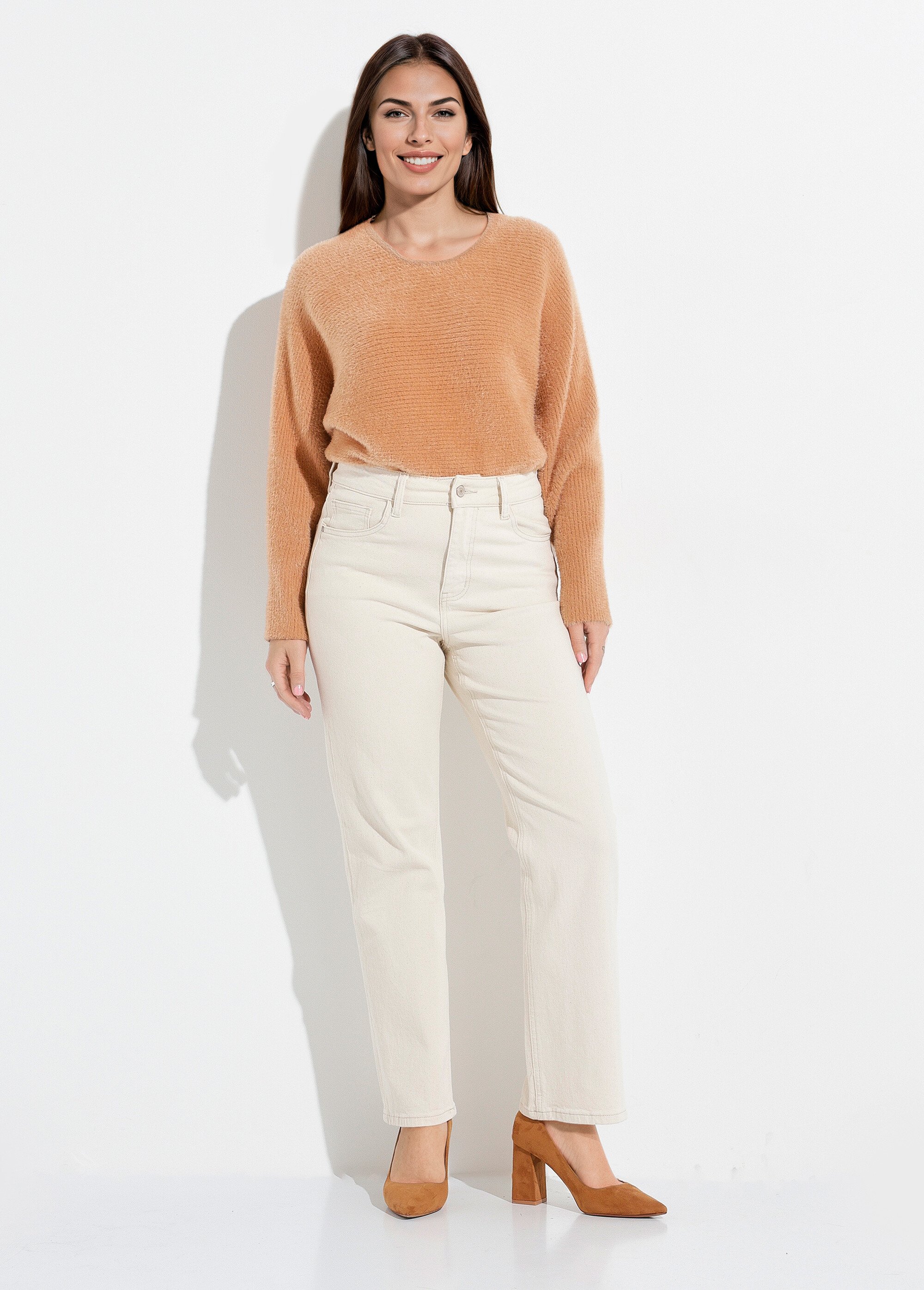 Jean droit 5 poches, spécial PETITE Femme Beige OR-SOLANGJD409 SF1