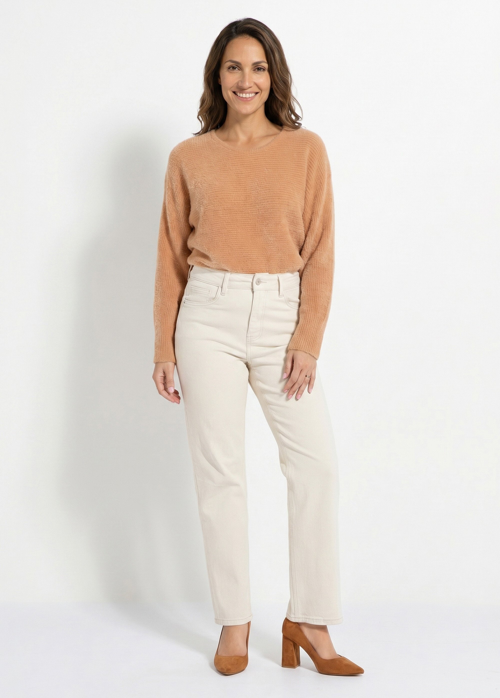 Jean droit 5 poches, spécial PETITE Femme Beige OR-SOLANGJD409 SI1