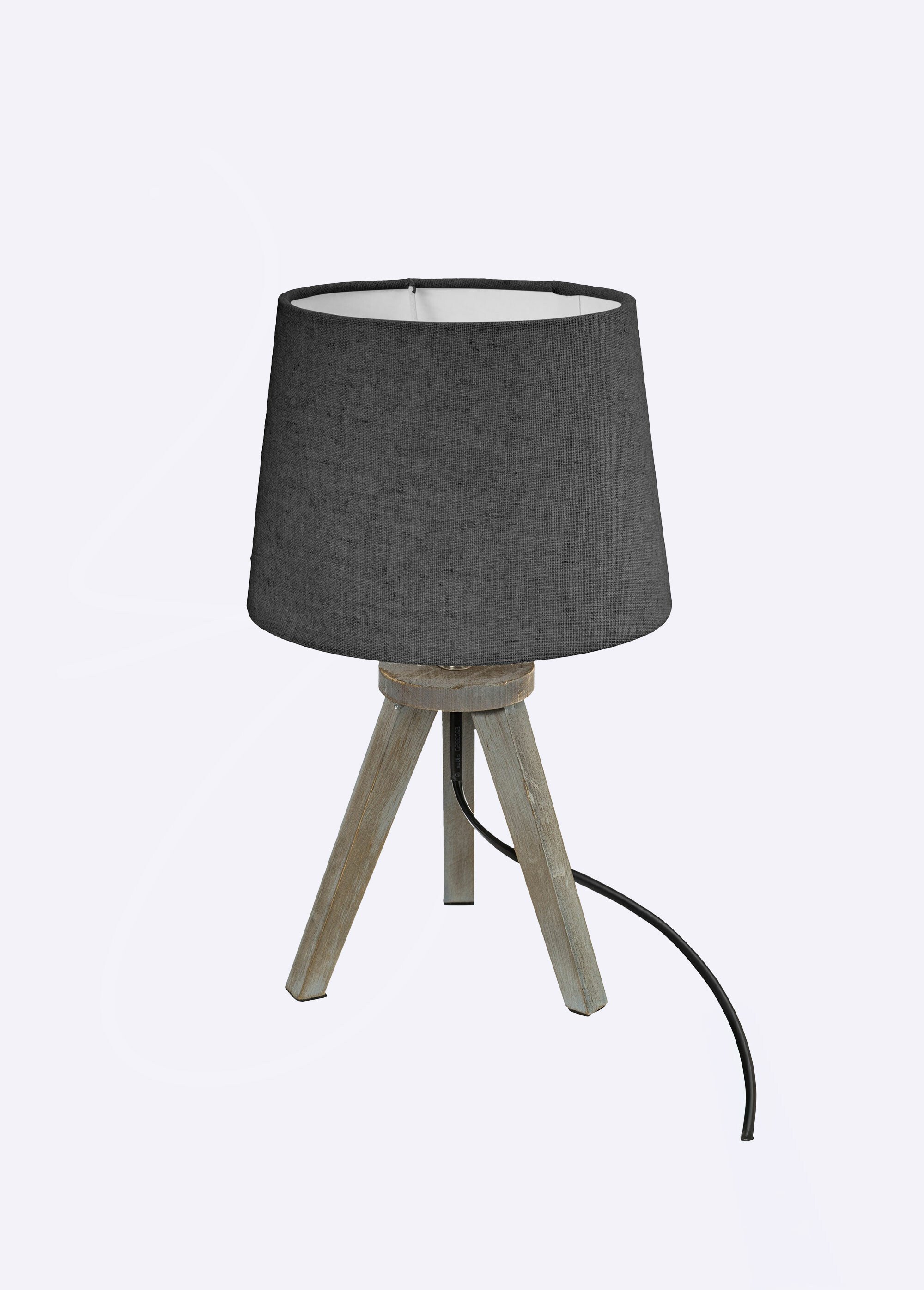 Lampe mini trépied bois, abat jour tissu