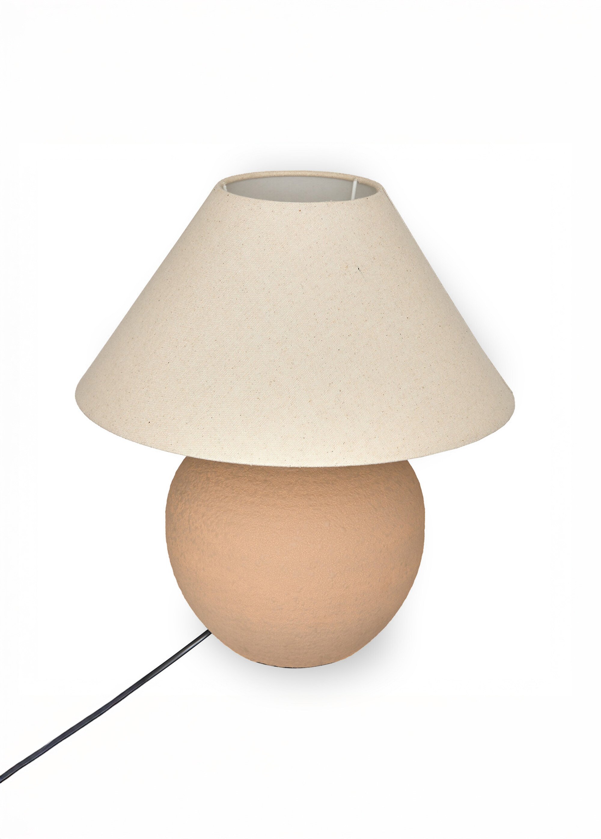Lampe pied boule céramique abat jour lin