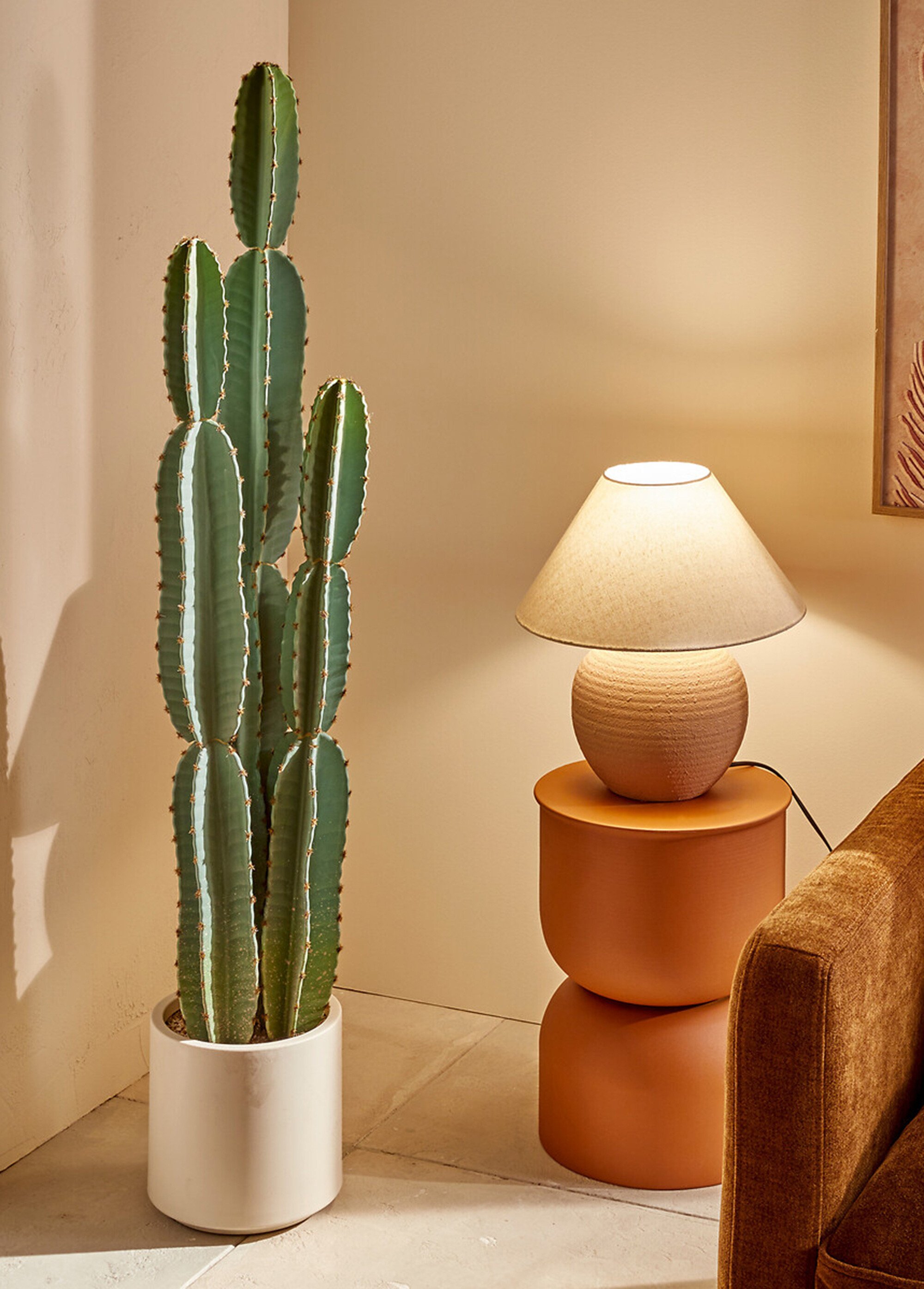 Lampe pied boule céramique abat jour lin MARRON JJA-213702 SI1