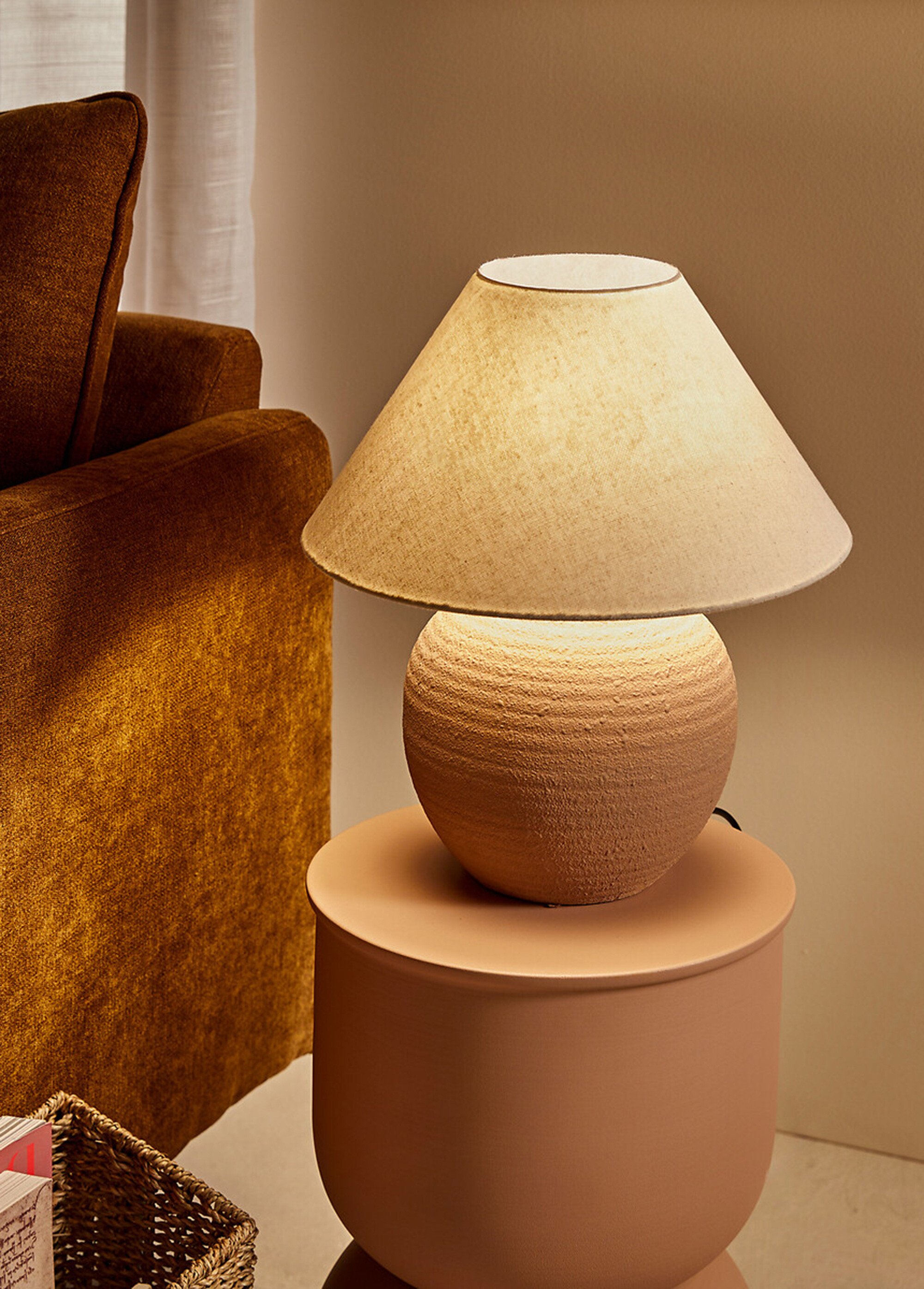 Lampe pied boule céramique abat jour lin MARRON JJA-213702 SI3