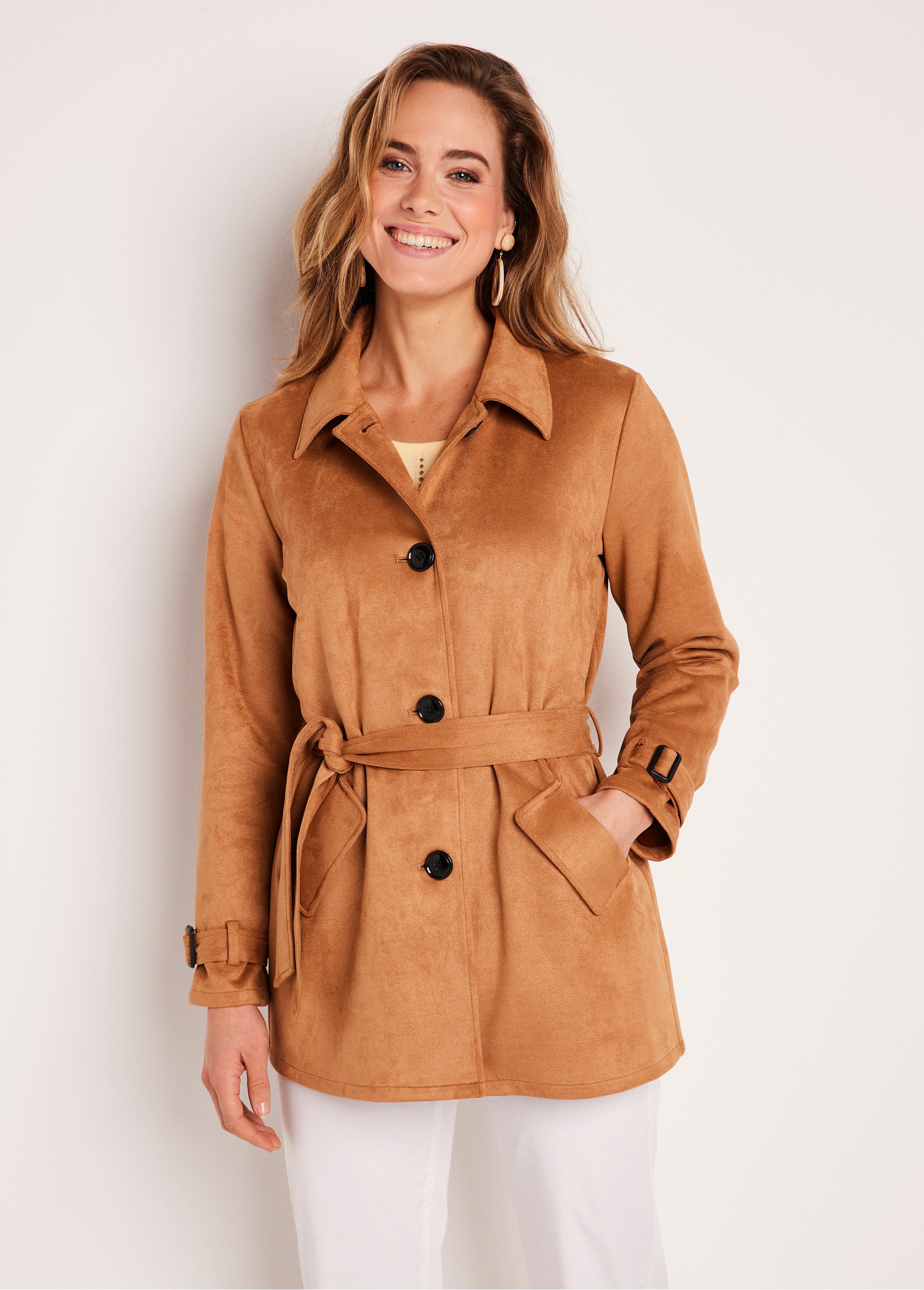 Manteau court tissu suédé Femme Beige TINA FA2
