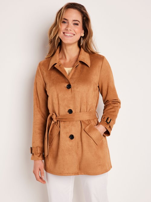 Manteau court tissu suédé Femme Beige TINA FA2