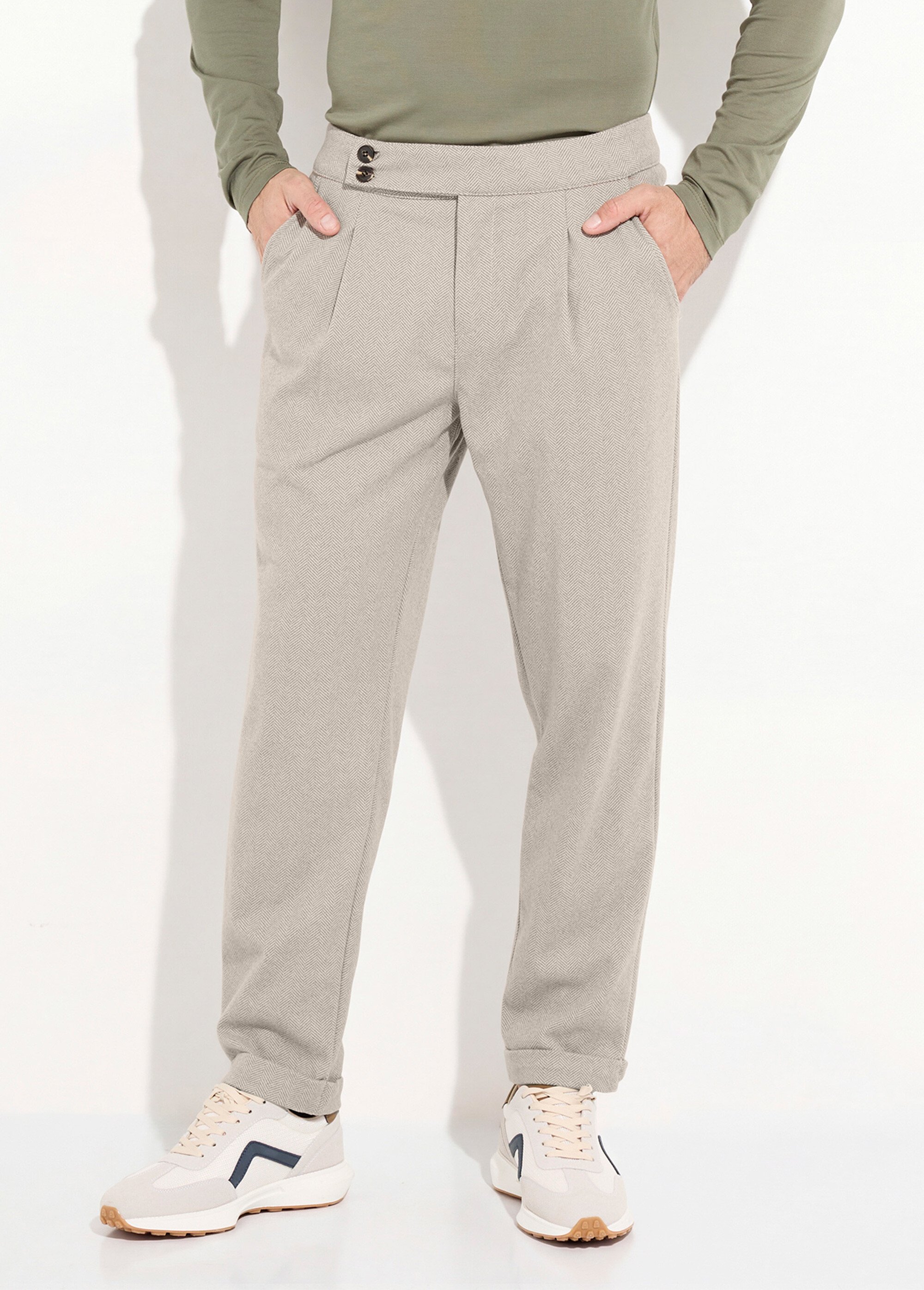 Pantalon chic à chevrons, aspect lainage Homme Vert FRI27186 FA1