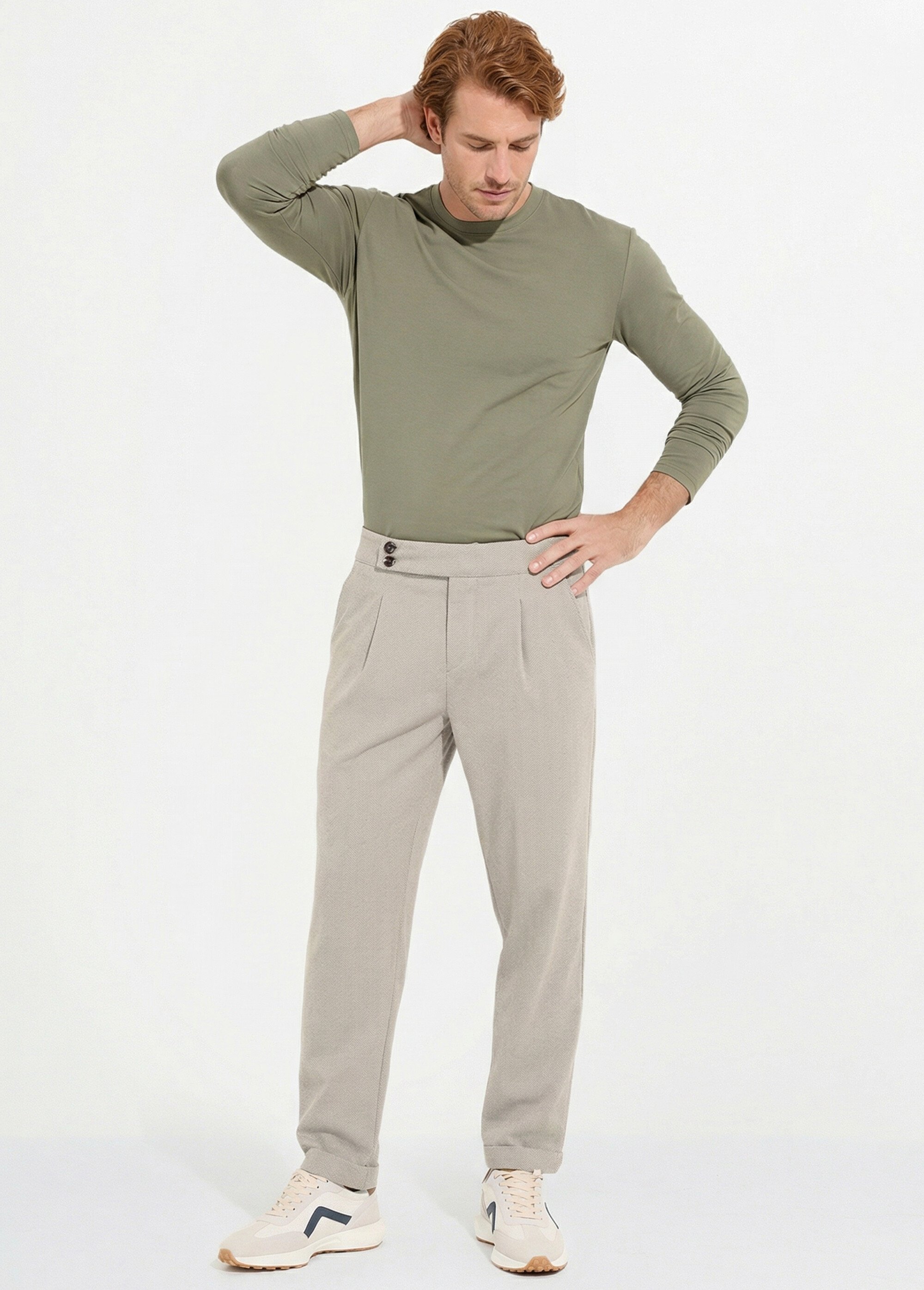 Pantalon chic à chevrons, aspect lainage Homme Beige FRI27186 MV1