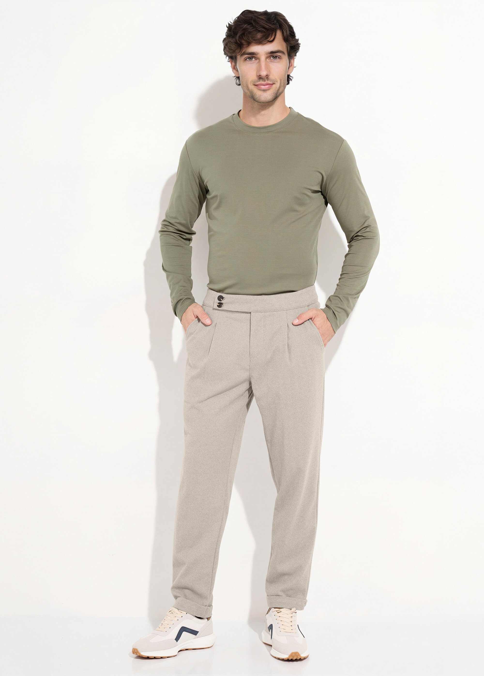 Pantalon chic à chevrons, aspect lainage Homme Vert FRI27186 SF1