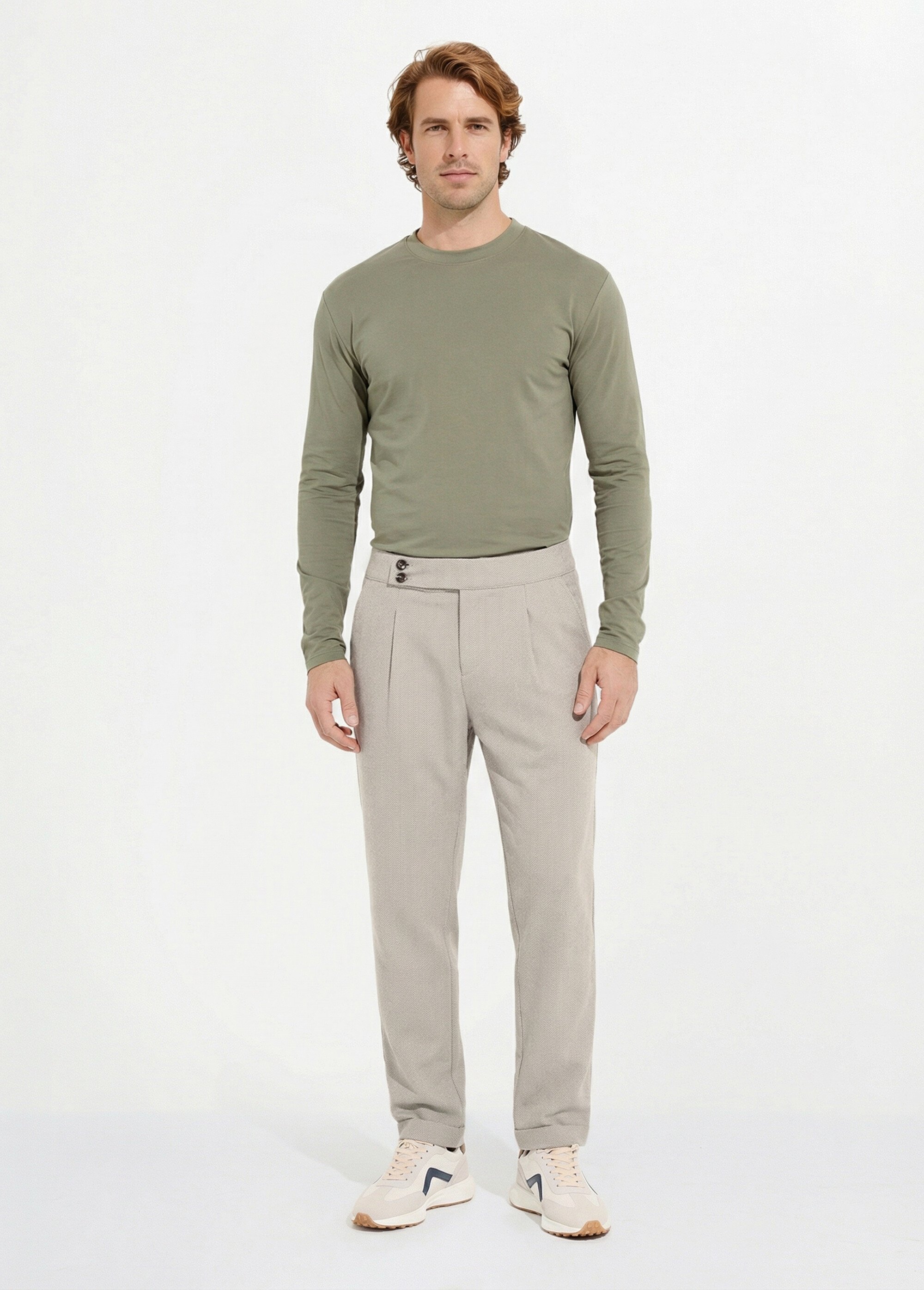 Pantalon chic à chevrons, aspect lainage Homme Beige FRI27186 SI1