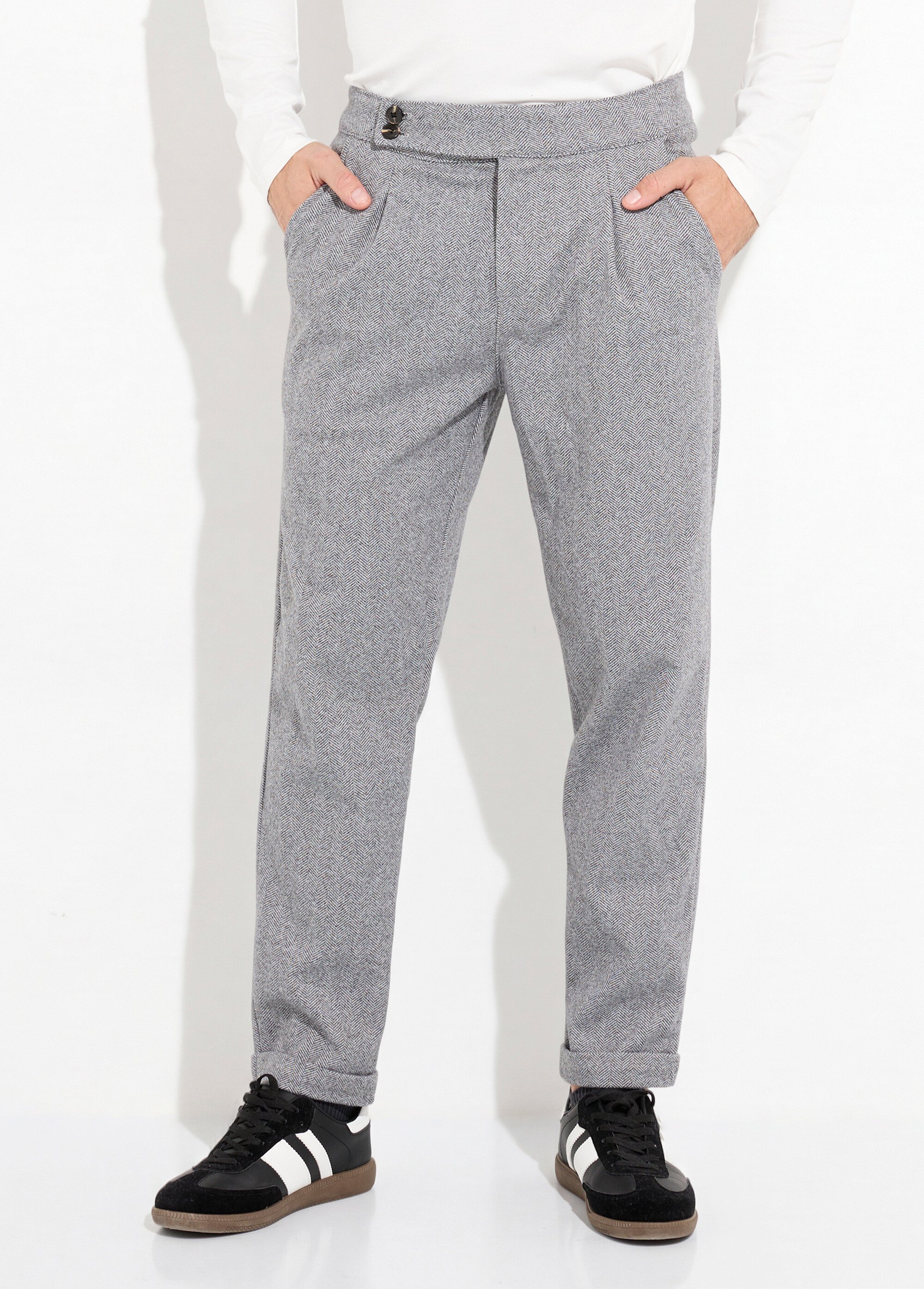 Pantalon chic à chevrons, aspect lainage Homme Gris FRI27186 FA1