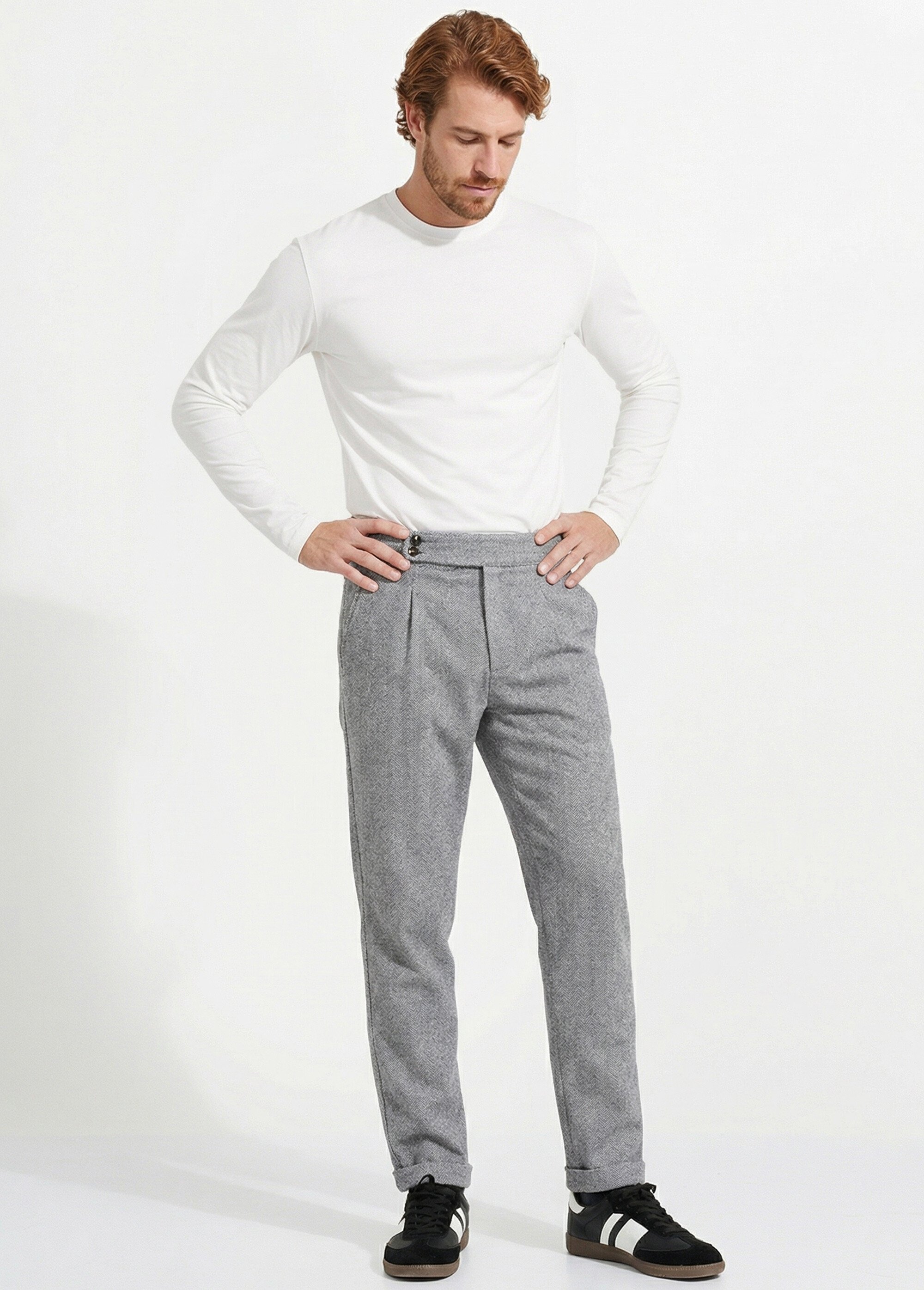 Pantalon chic à chevrons, aspect lainage Homme Gris FRI27186 MV1