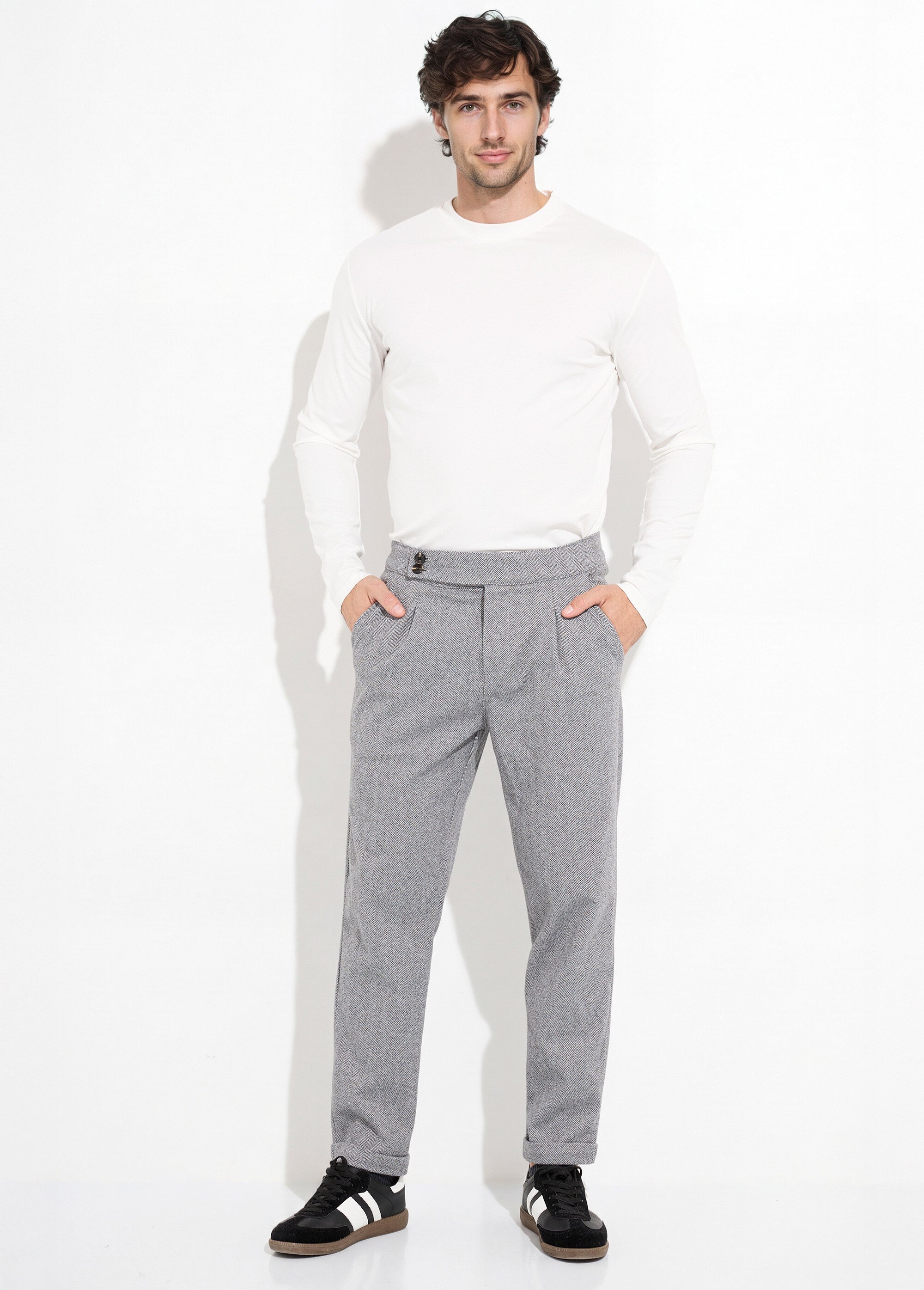 Pantalon chic à chevrons, aspect lainage Homme Gris FRI27186 SF1
